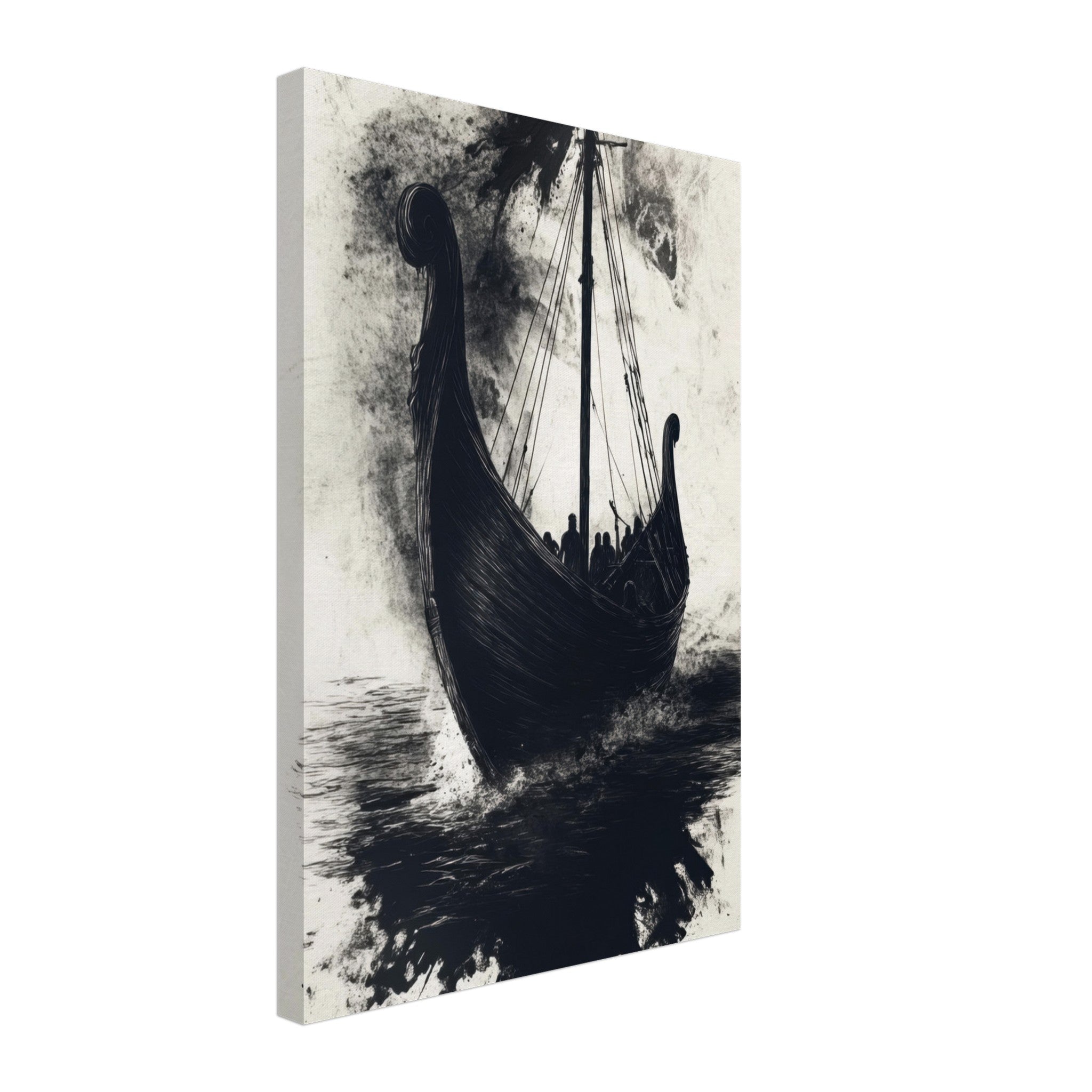Canvas Portrait - The Ghostly Viking Longship Dark Nordic Ink Met 5 - Shop Ai Art WebShop - Digital Art online Store