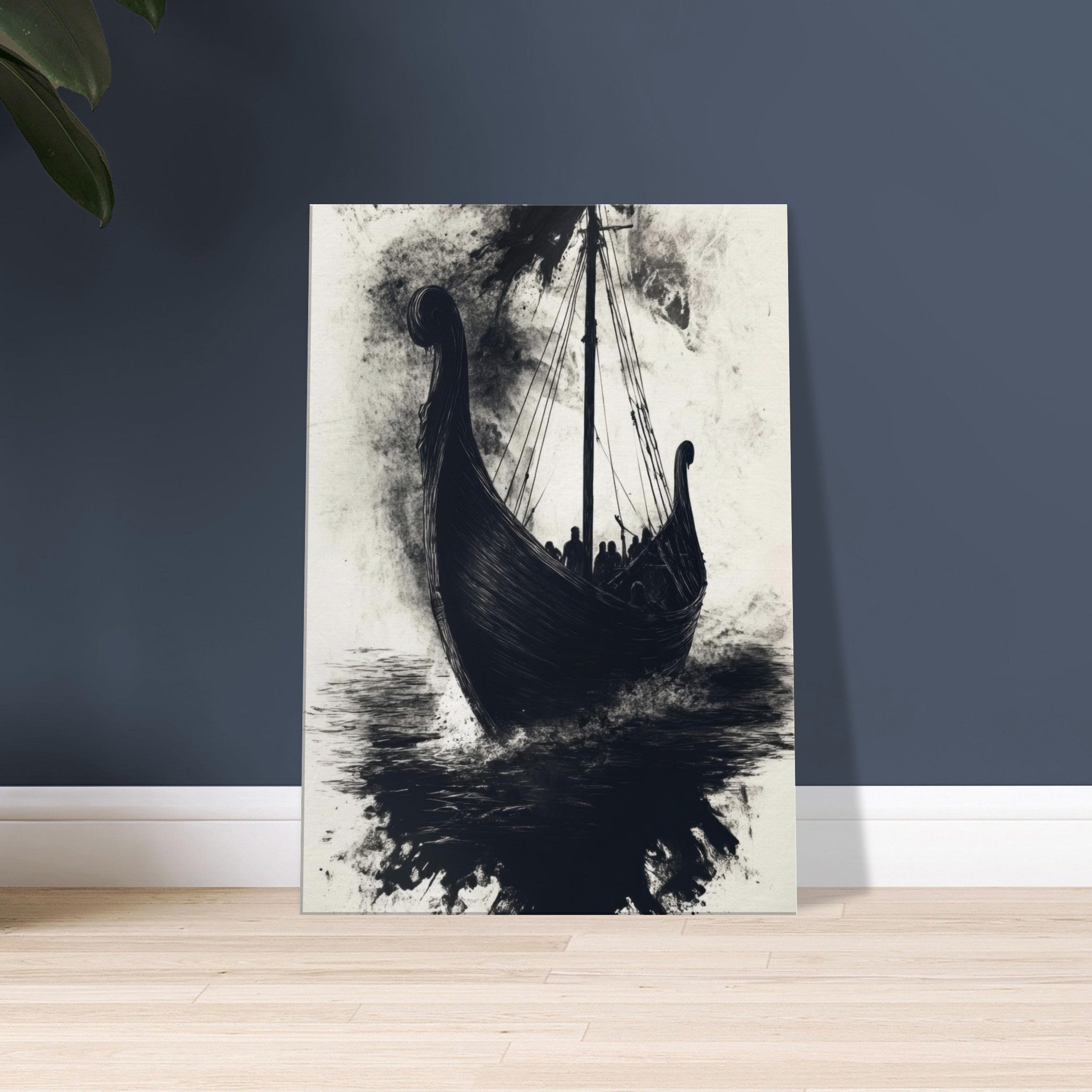 Canvas Portrait - The Ghostly Viking Longship Dark Nordic Ink Met 5 - Shop Ai Art WebShop - Digital Art online Store