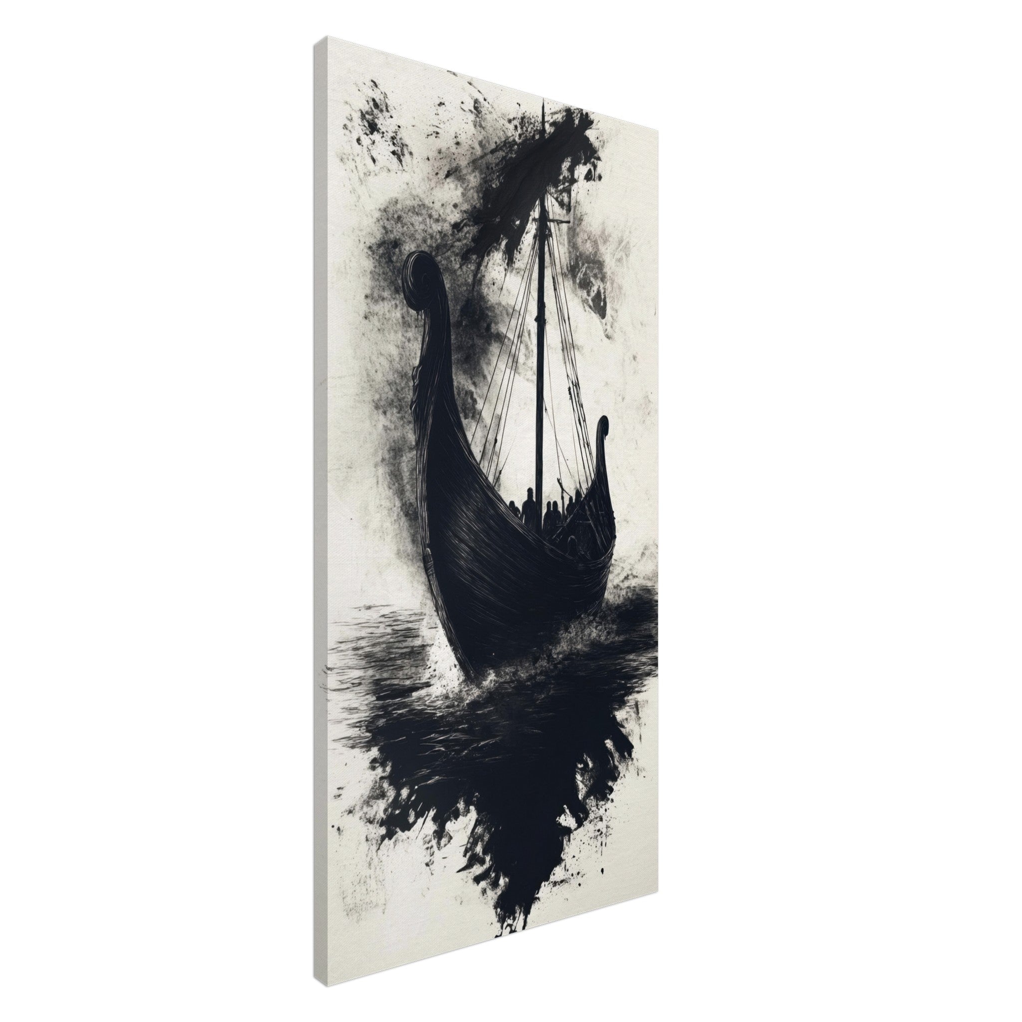 Canvas Portrait - The Ghostly Viking Longship Dark Nordic Ink Met 5 - Shop Ai Art WebShop - Digital Art online Store