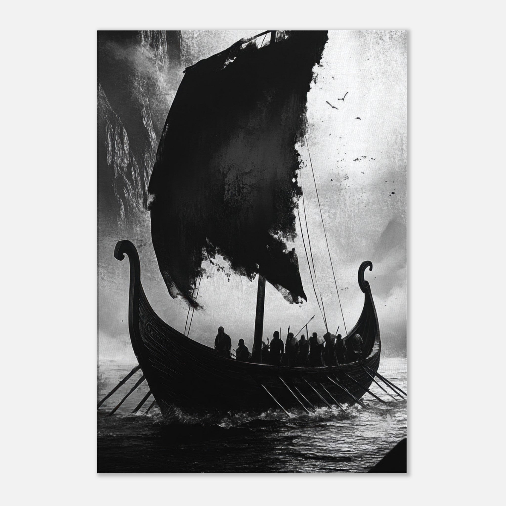 Canvas Portrait - The Ghostly Viking Longship Dark Nordic Ink Met - Shop Ai Art WebShop - Digital Art online Store