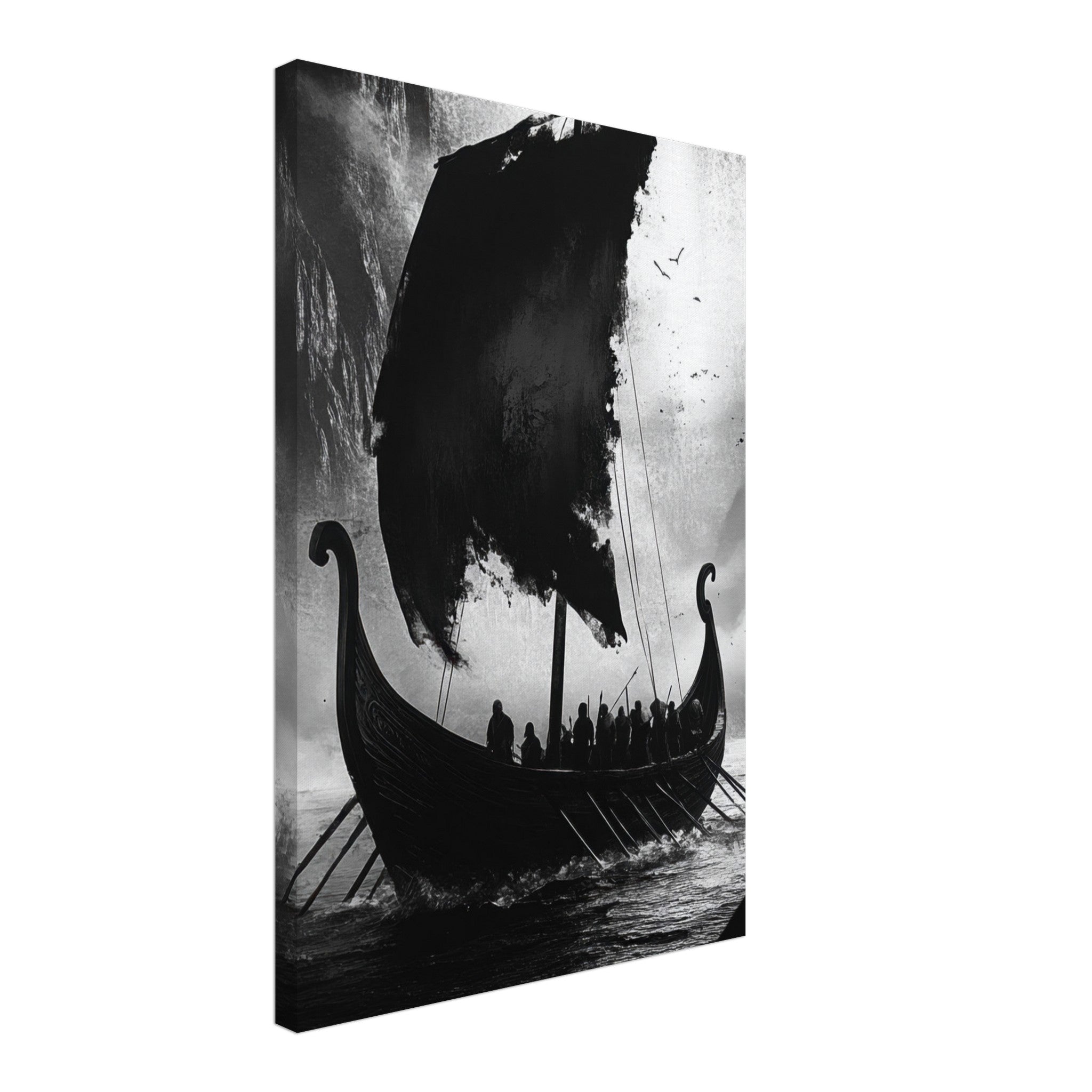 Canvas Portrait - The Ghostly Viking Longship Dark Nordic Ink Met - Shop Ai Art WebShop - Digital Art online Store