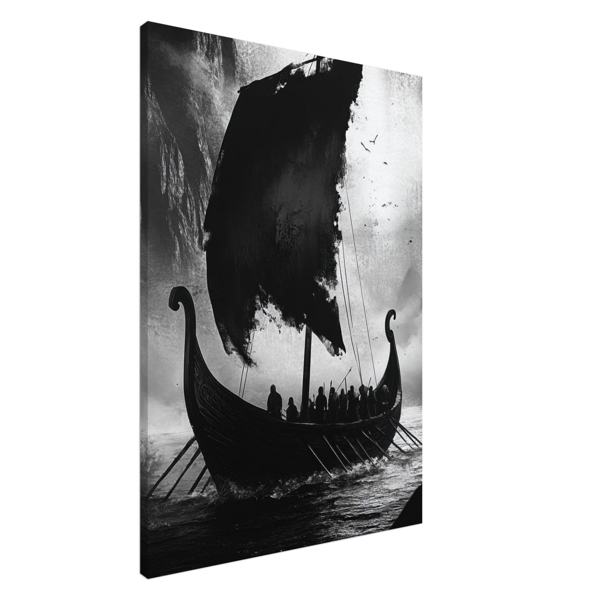Canvas Portrait - The Ghostly Viking Longship Dark Nordic Ink Met - Shop Ai Art WebShop - Digital Art online Store