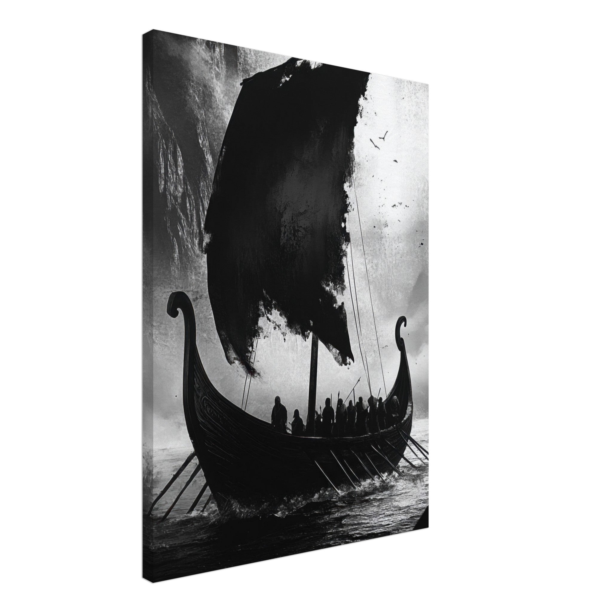 Canvas Portrait - The Ghostly Viking Longship Dark Nordic Ink Met - Shop Ai Art WebShop - Digital Art online Store