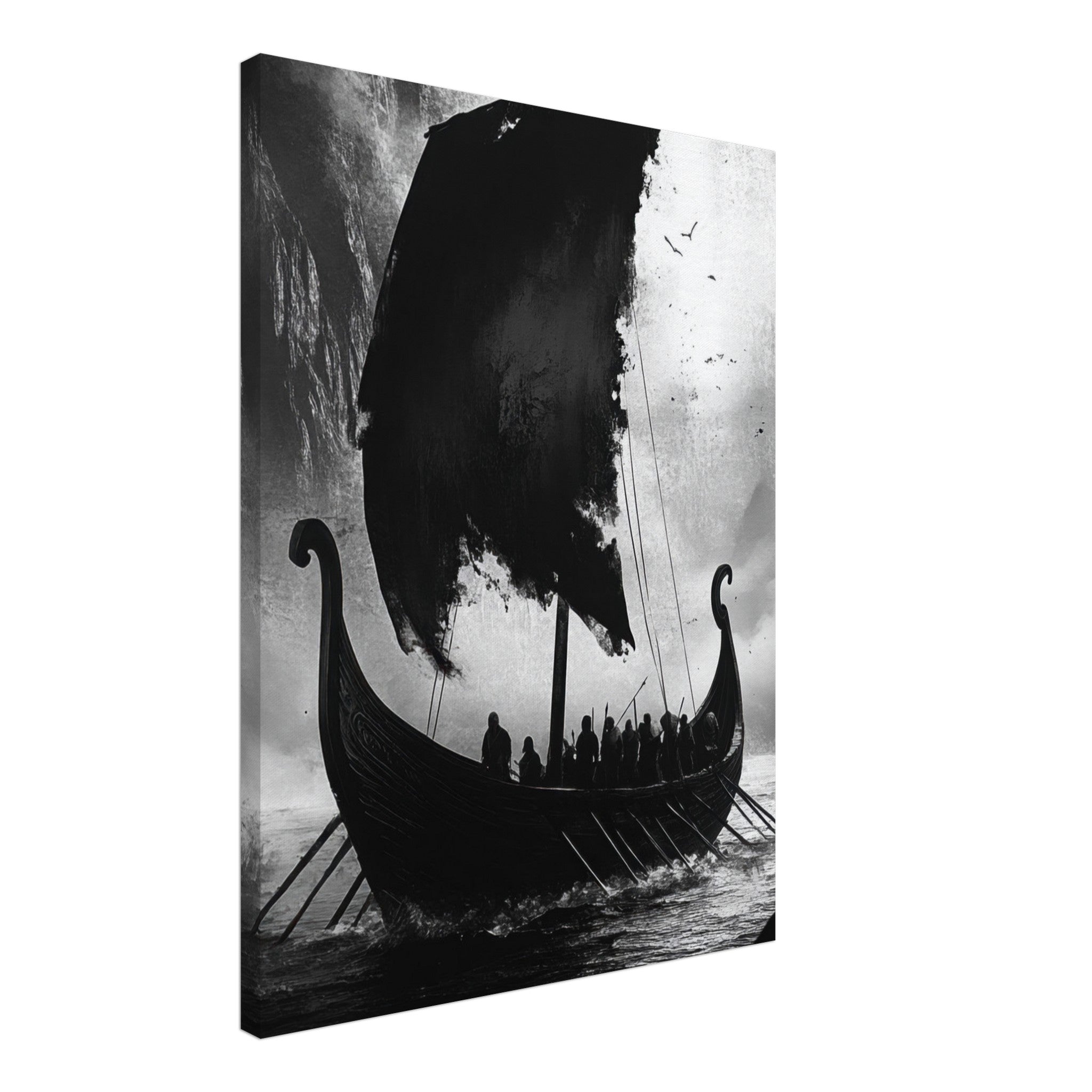Canvas Portrait - The Ghostly Viking Longship Dark Nordic Ink Met - Shop Ai Art WebShop - Digital Art online Store