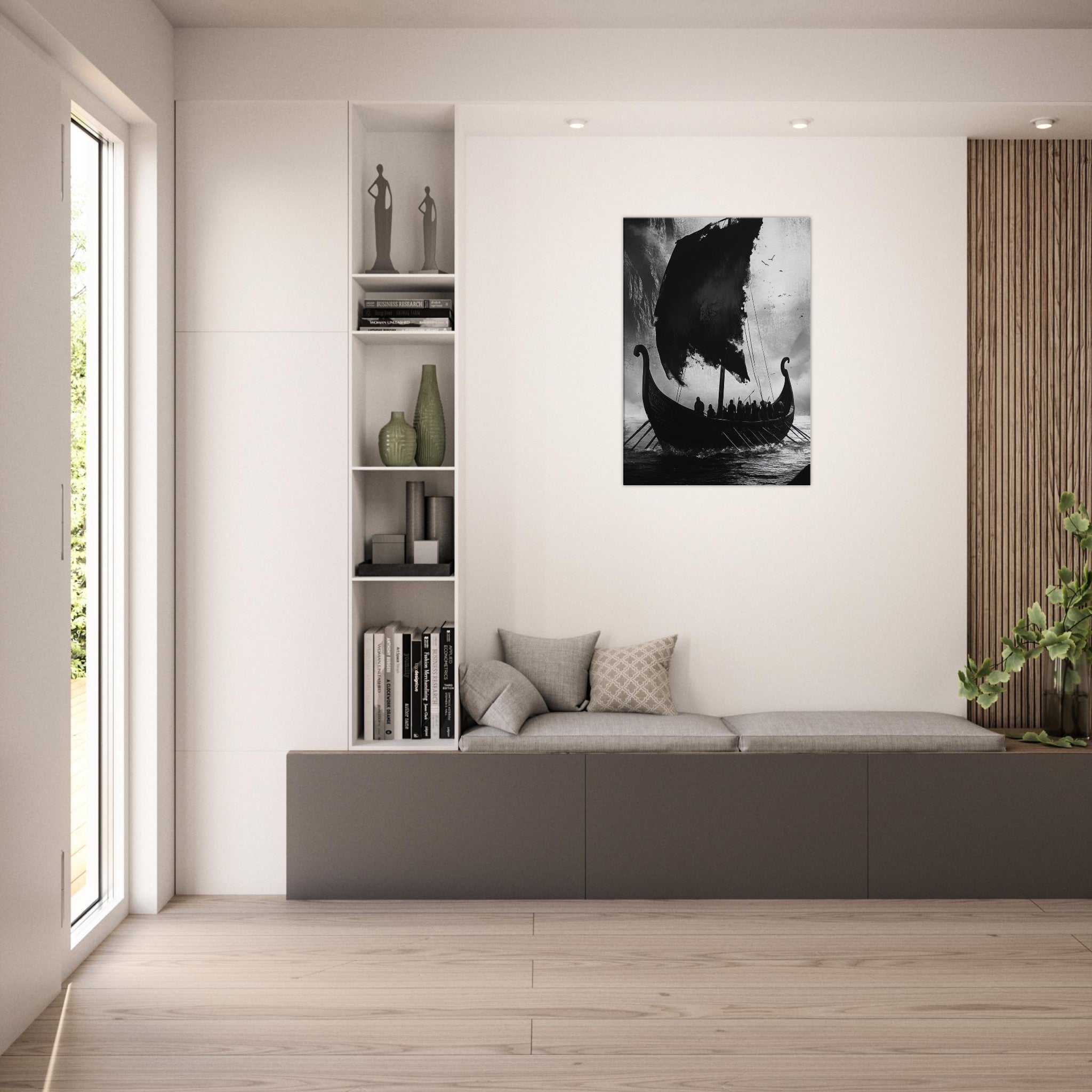 Canvas Portrait - The Ghostly Viking Longship Dark Nordic Ink Met - Shop Ai Art WebShop - Digital Art online Store