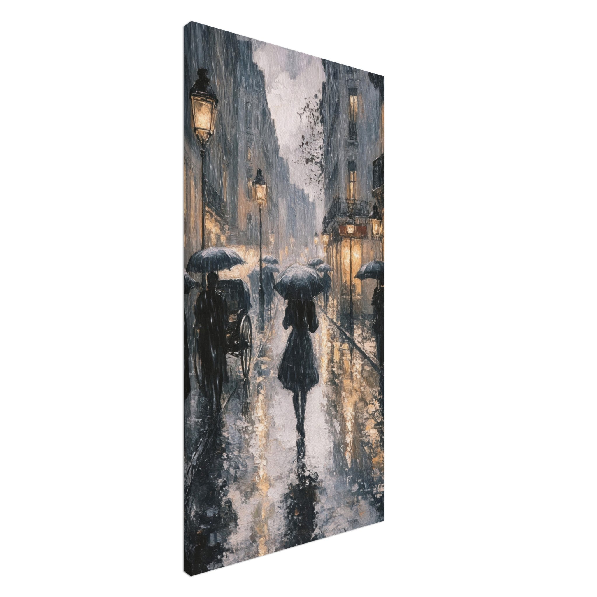 Canvas Portrait - Urban Rain Scene A rainy Parisian street in the 3 - Shop Ai Art WebShop - Digital Art online Store
