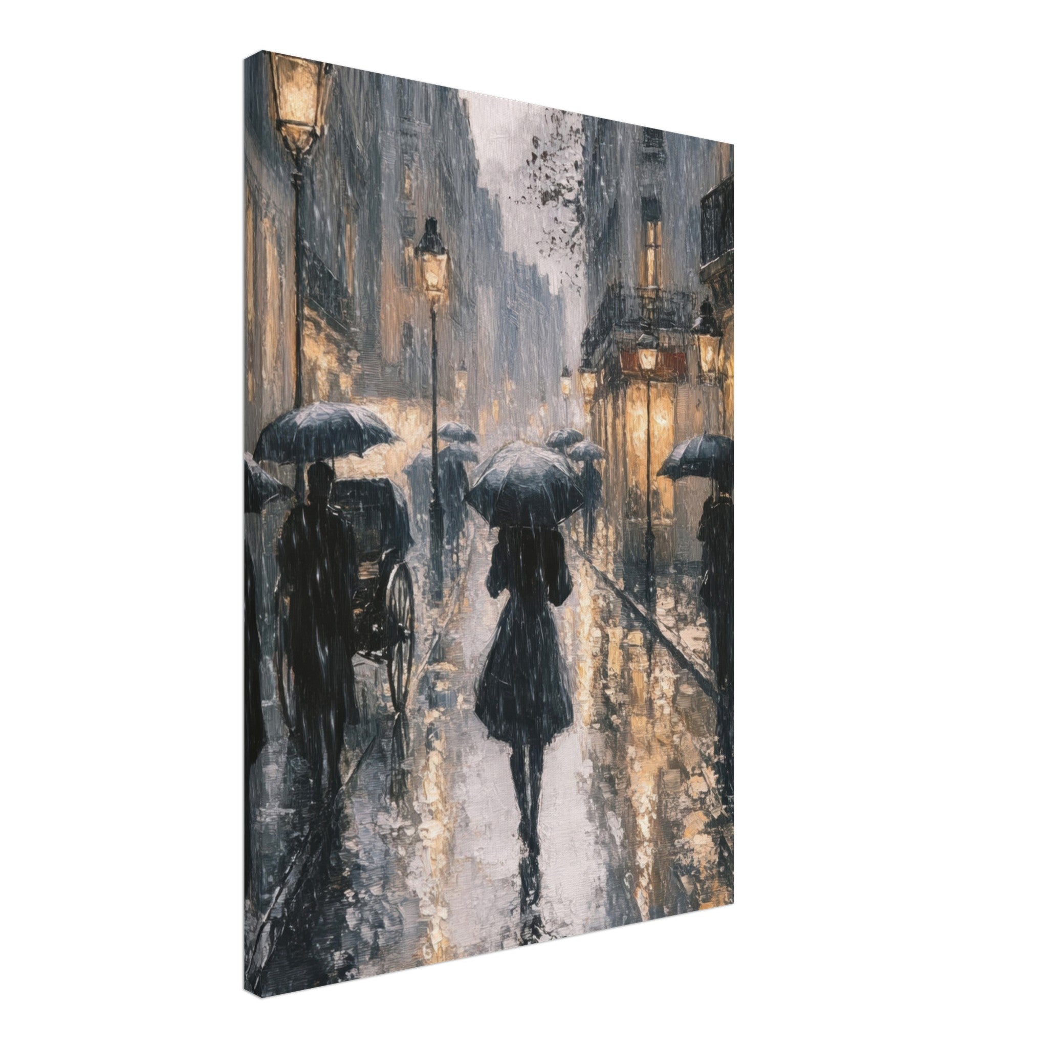 Canvas Portrait - Urban Rain Scene A rainy Parisian street in the 3 - Shop Ai Art WebShop - Digital Art online Store