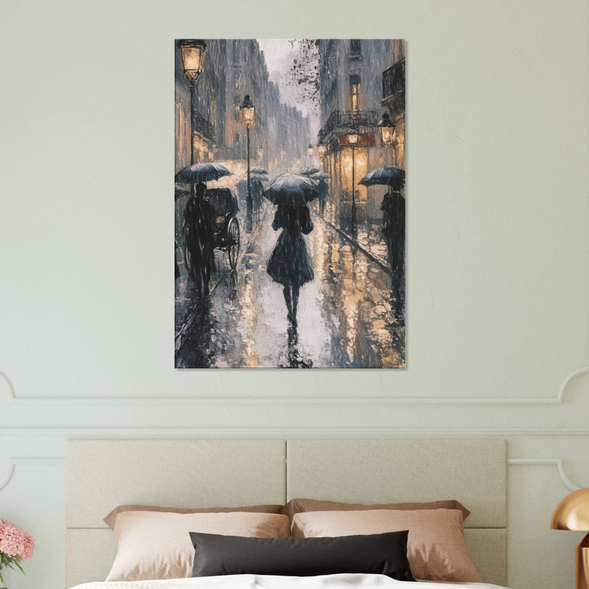 Canvas Portrait - Urban Rain Scene A rainy Parisian street in the 3 - Shop Ai Art WebShop - Digital Art online Store