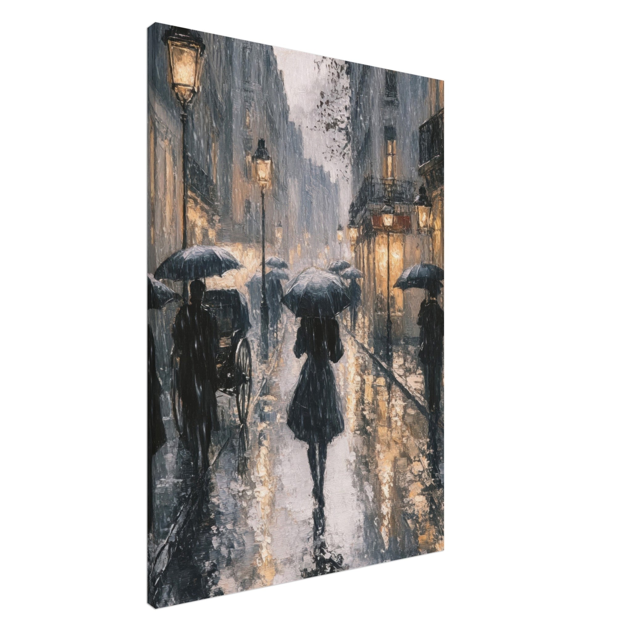 Canvas Portrait - Urban Rain Scene A rainy Parisian street in the 3 - Shop Ai Art WebShop - Digital Art online Store