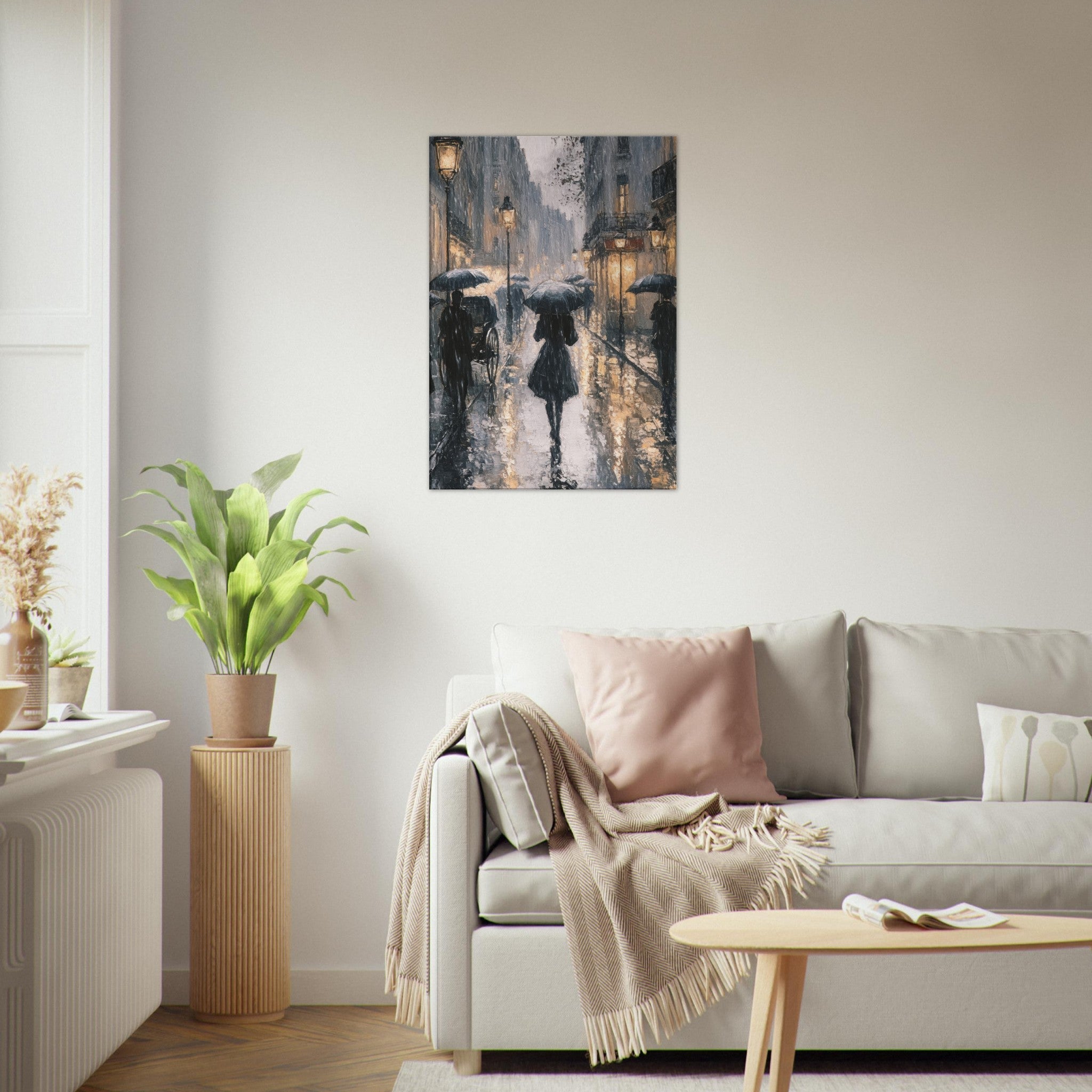 Canvas Portrait - Urban Rain Scene A rainy Parisian street in the 3 - Shop Ai Art WebShop - Digital Art online Store
