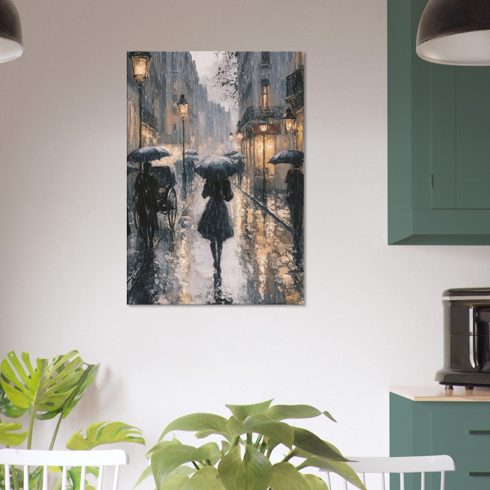 Canvas Portrait - Urban Rain Scene A rainy Parisian street in the 3 - Shop Ai Art WebShop - Digital Art online Store