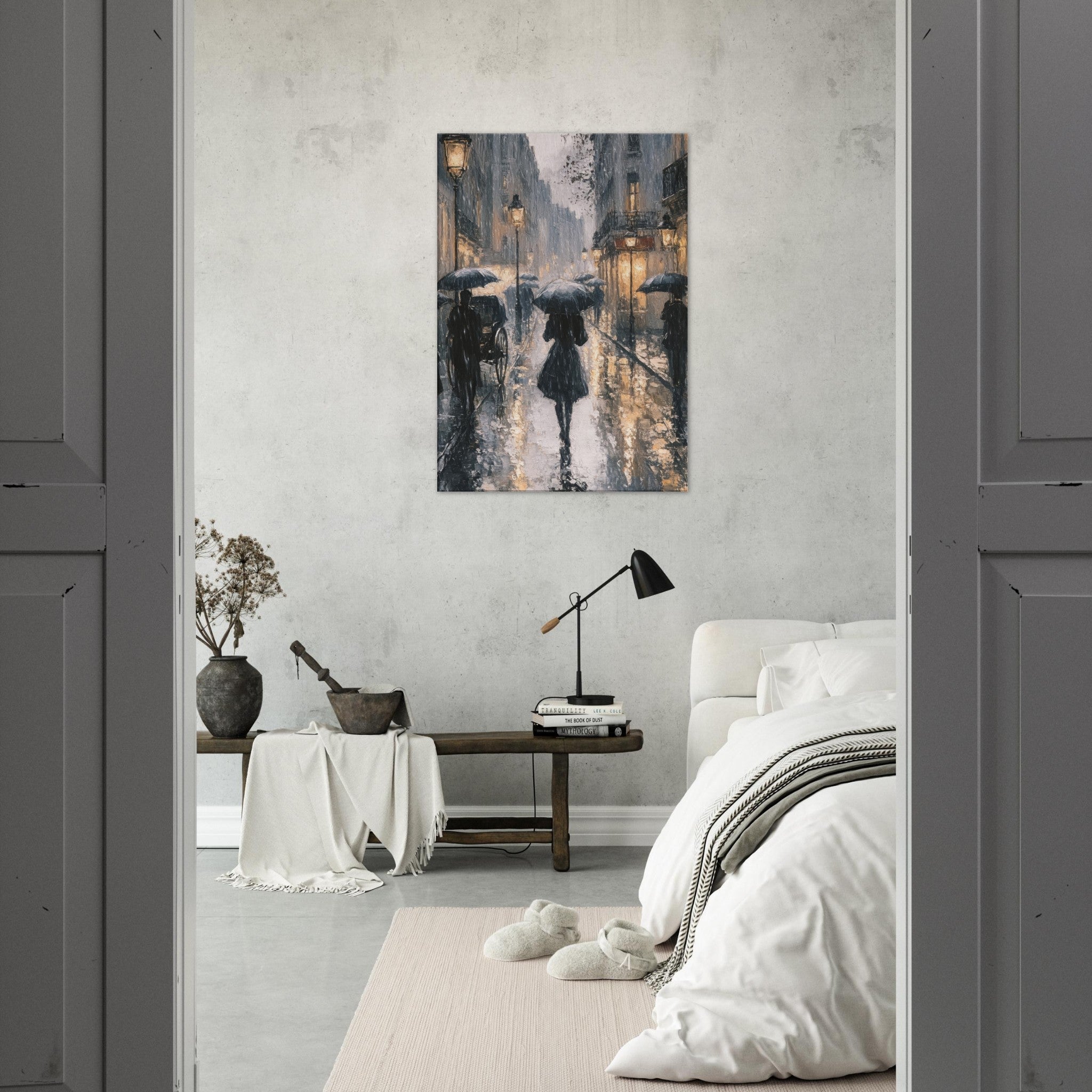 Canvas Portrait - Urban Rain Scene A rainy Parisian street in the 3 - Shop Ai Art WebShop - Digital Art online Store