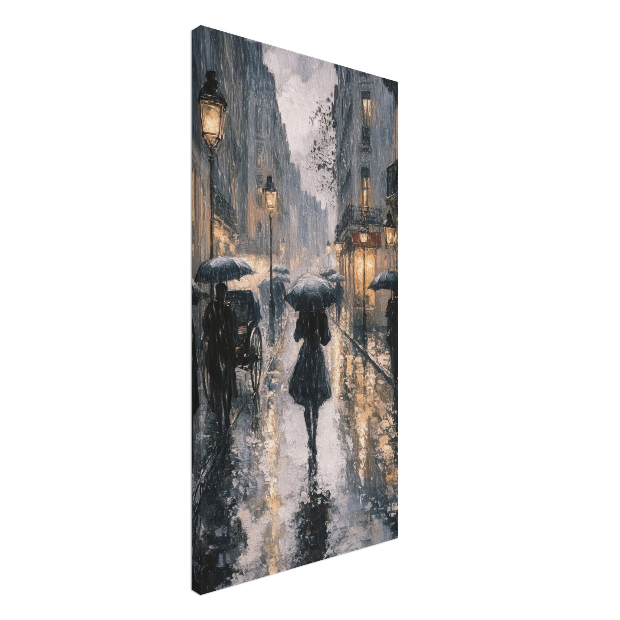 Canvas Portrait - Urban Rain Scene A rainy Parisian street in the 3 - Shop Ai Art WebShop - Digital Art online Store