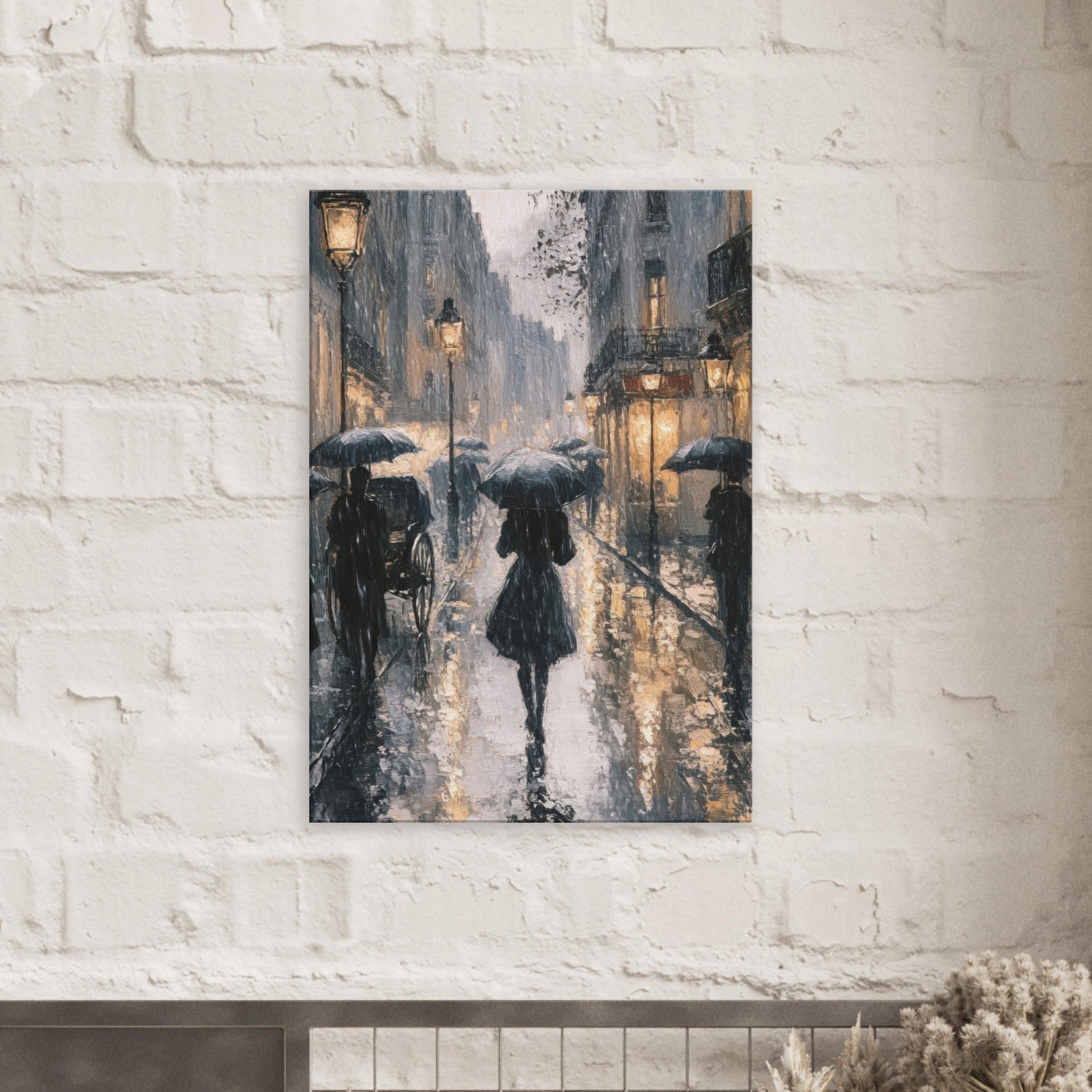 Canvas Portrait - Urban Rain Scene A rainy Parisian street in the 3 - Shop Ai Art WebShop - Digital Art online Store