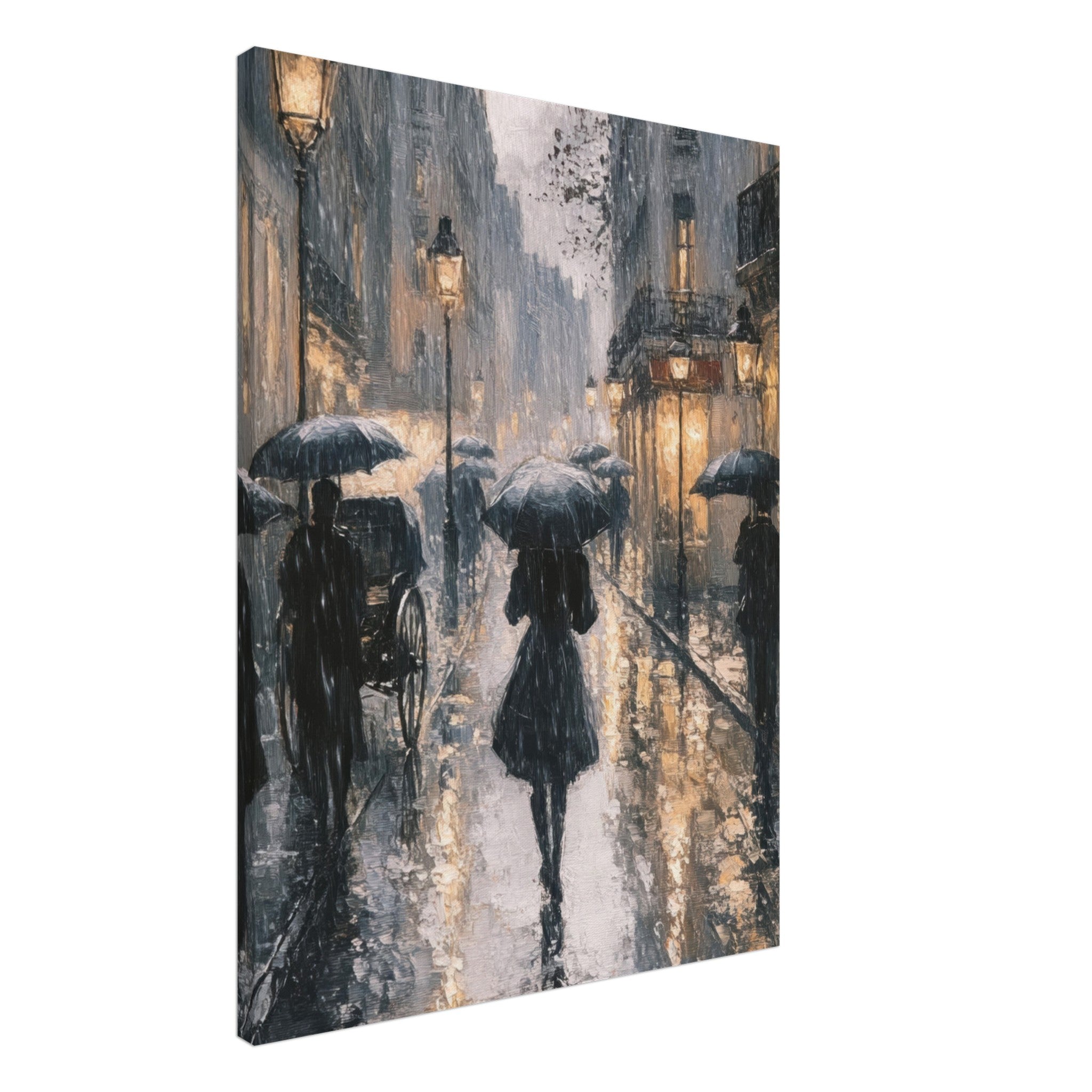 Canvas Portrait - Urban Rain Scene A rainy Parisian street in the 3 - Shop Ai Art WebShop - Digital Art online Store