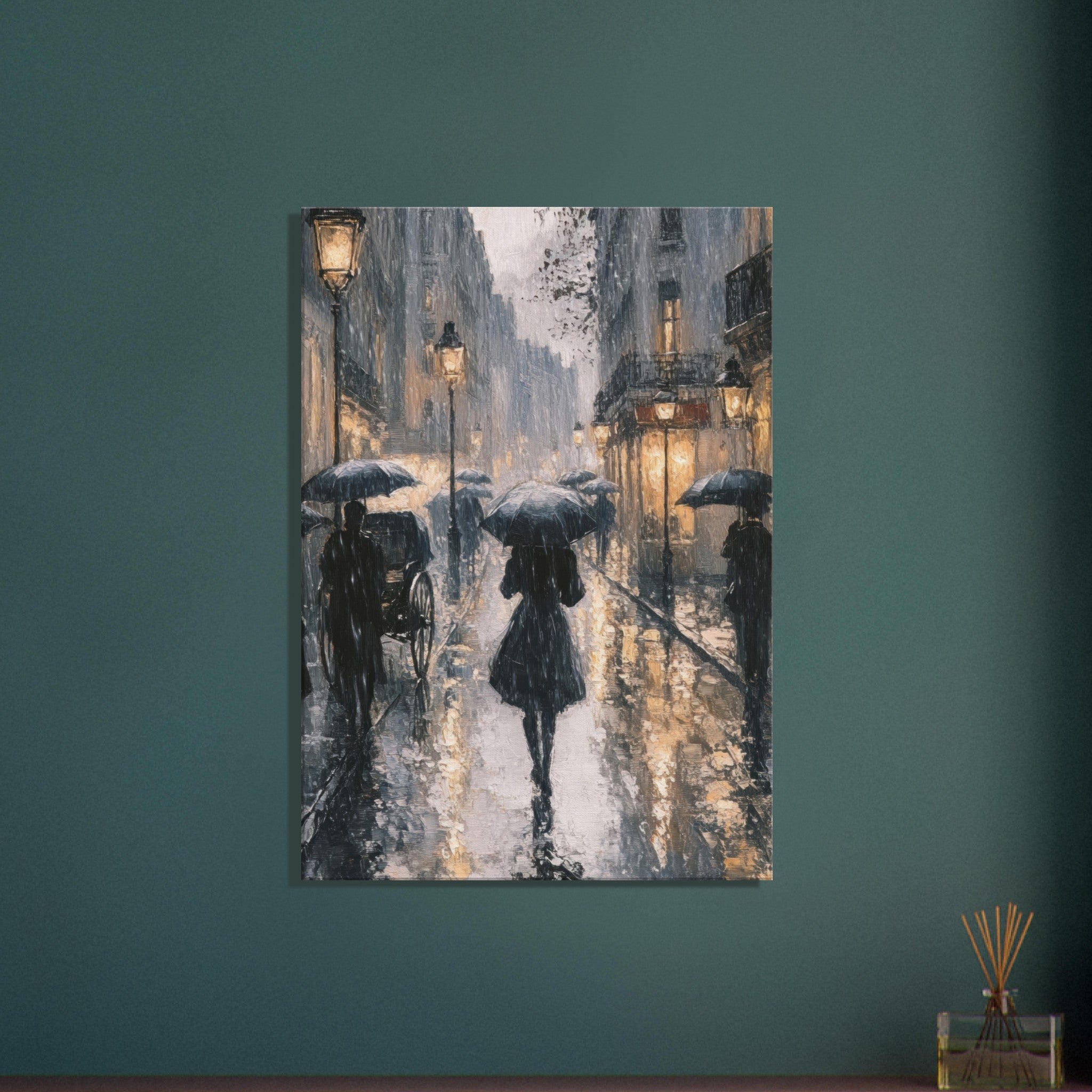 Canvas Portrait - Urban Rain Scene A rainy Parisian street in the 3 - Shop Ai Art WebShop - Digital Art online Store