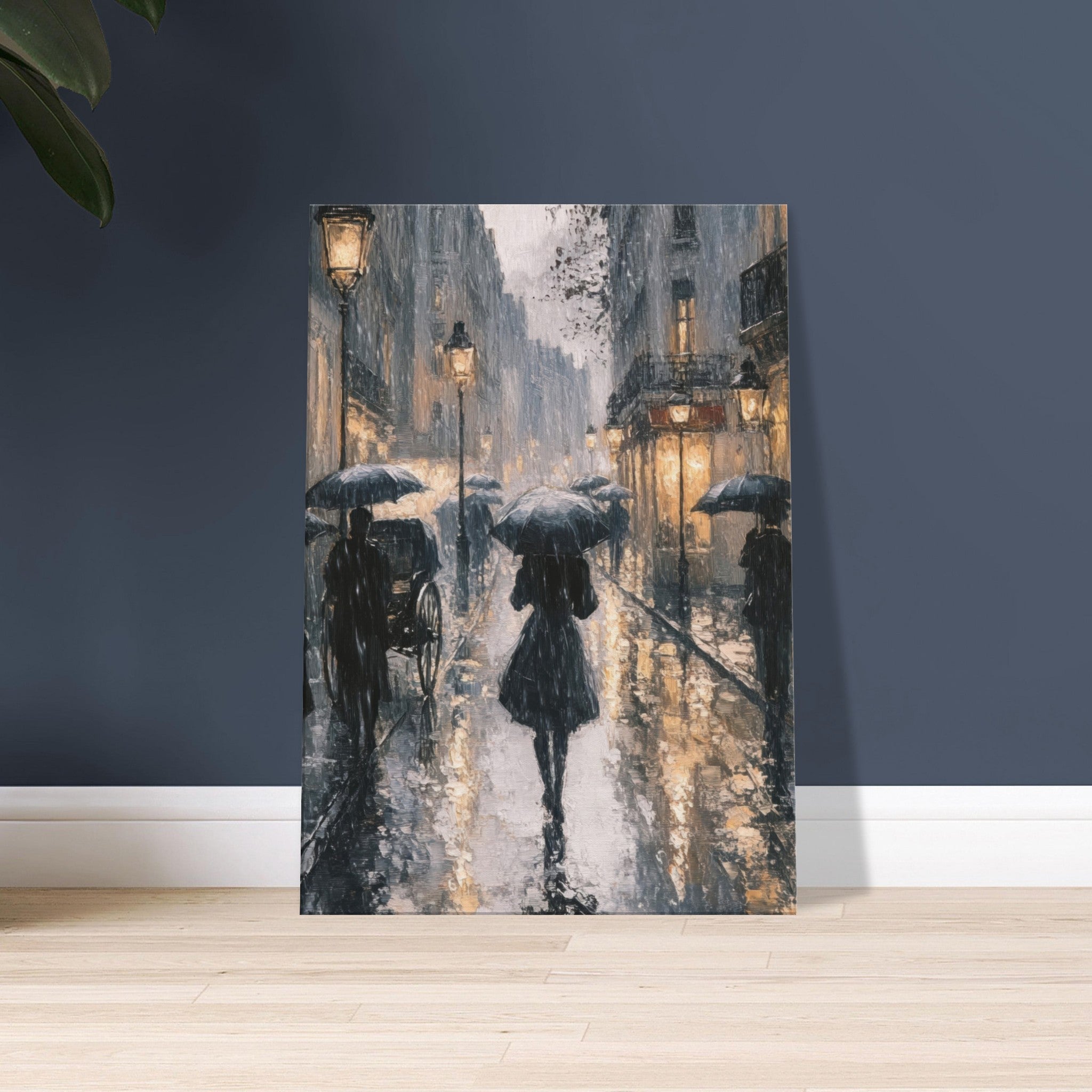 Canvas Portrait - Urban Rain Scene A rainy Parisian street in the 3 - Shop Ai Art WebShop - Digital Art online Store
