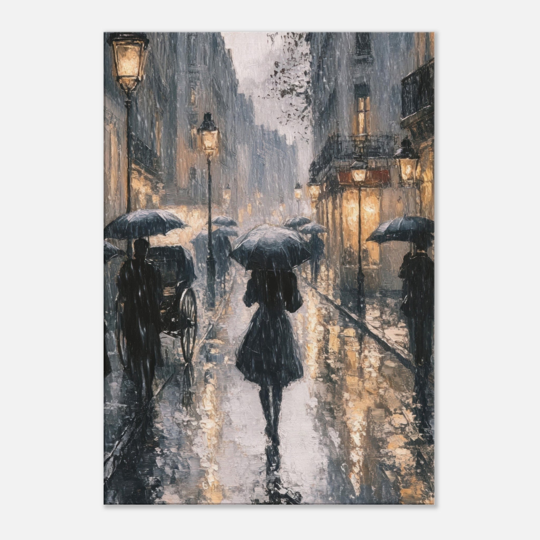 Canvas Portrait - Urban Rain Scene A rainy Parisian street in the 3 - Shop Ai Art WebShop - Digital Art online Store