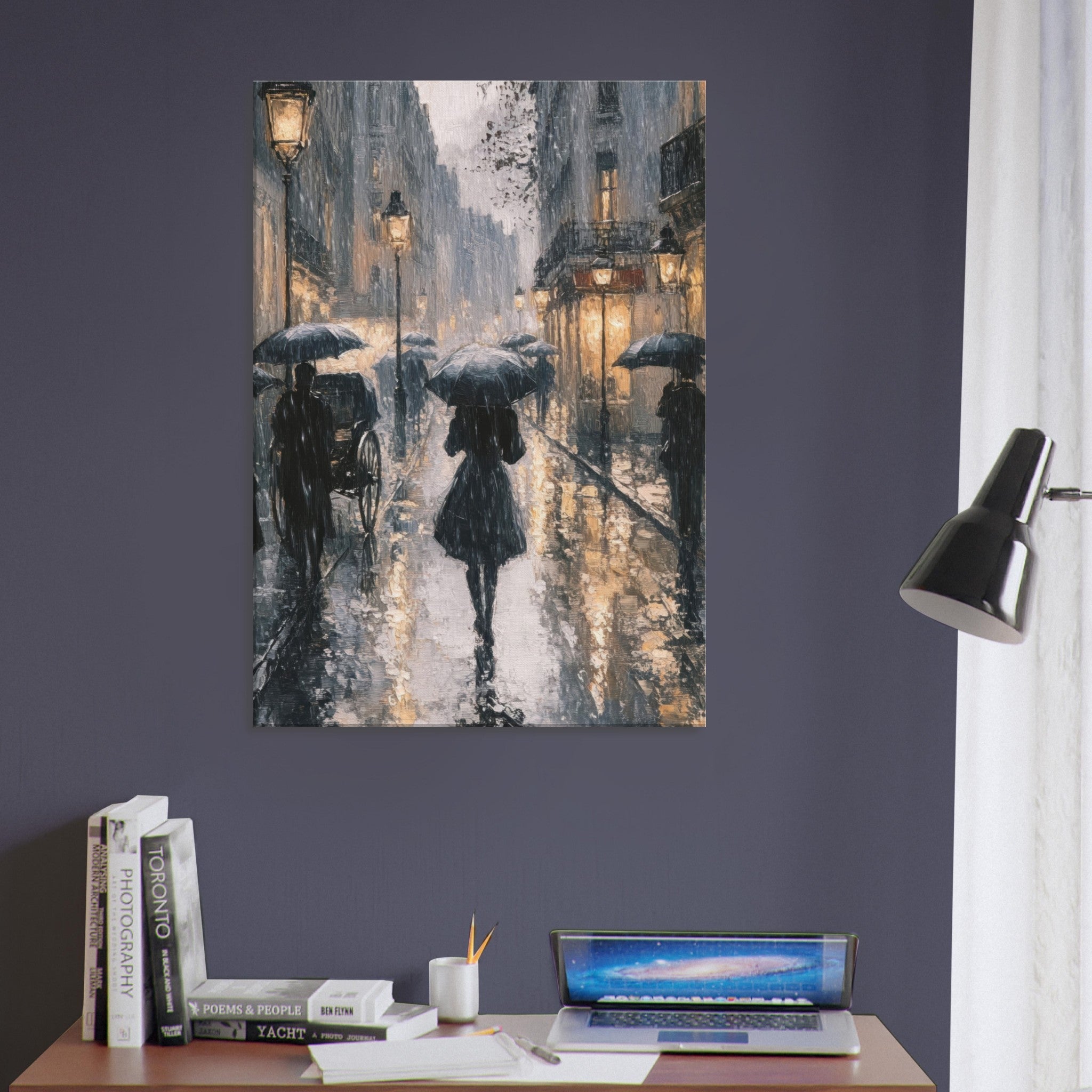 Canvas Portrait - Urban Rain Scene A rainy Parisian street in the 3 - Shop Ai Art WebShop - Digital Art online Store