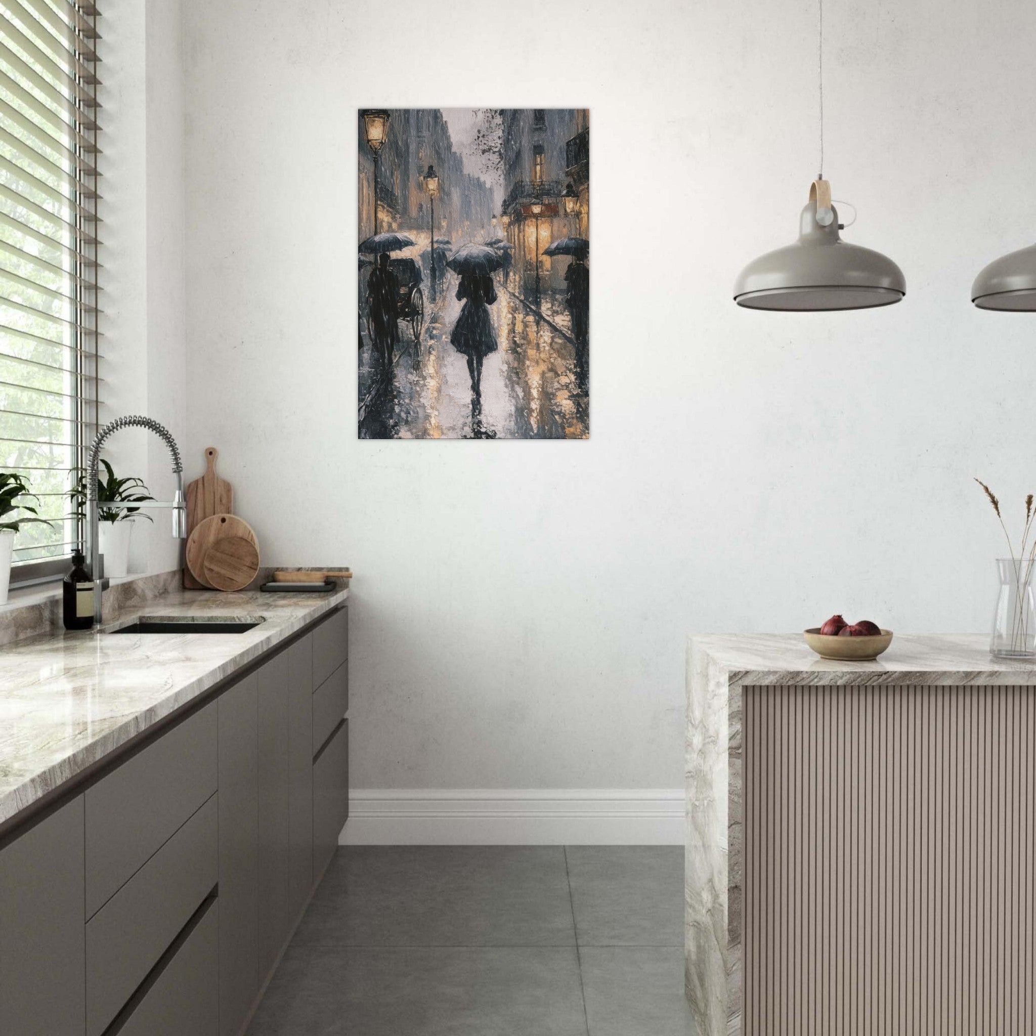 Canvas Portrait - Urban Rain Scene A rainy Parisian street in the 3 - Shop Ai Art WebShop - Digital Art online Store