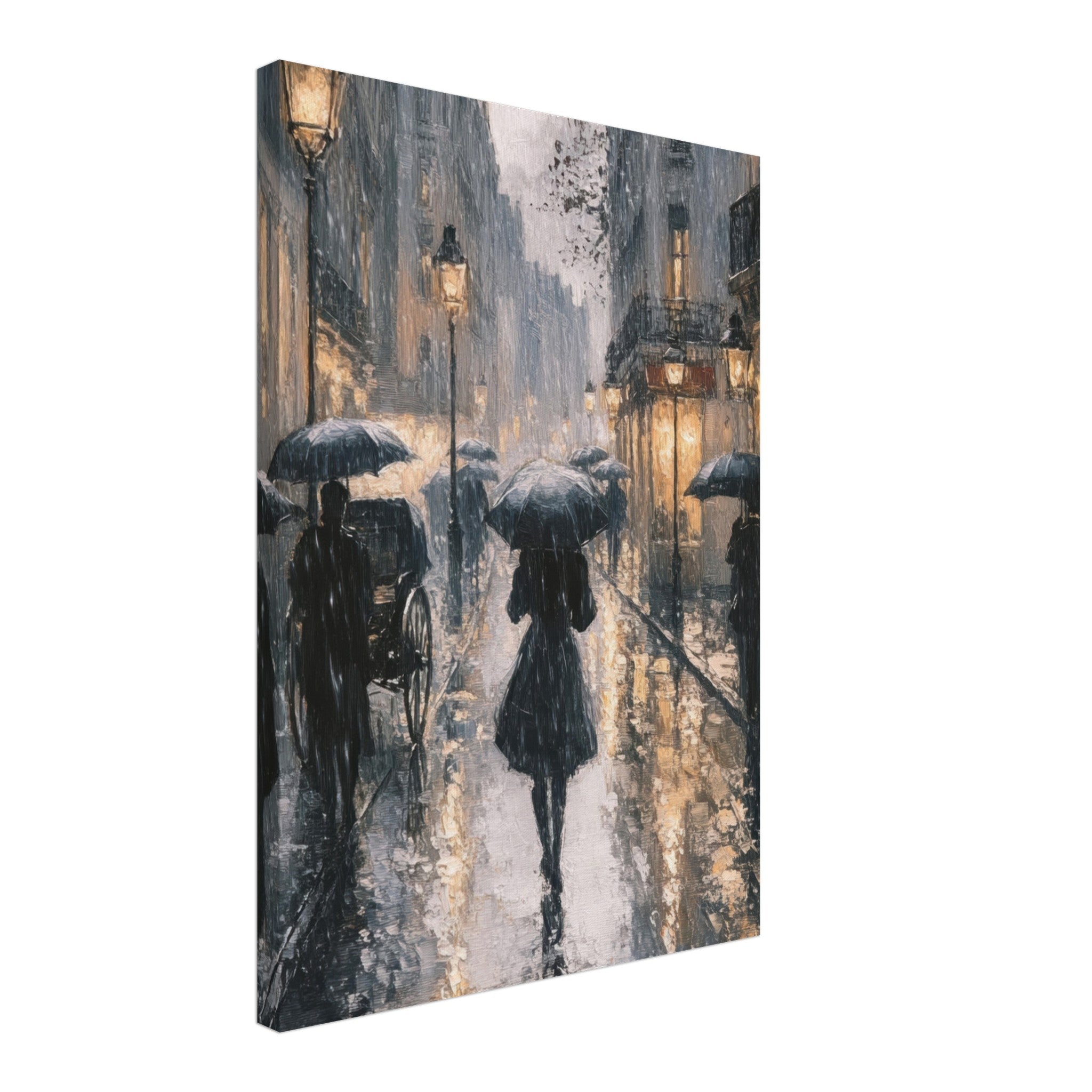 Canvas Portrait - Urban Rain Scene A rainy Parisian street in the 3 - Shop Ai Art WebShop - Digital Art online Store