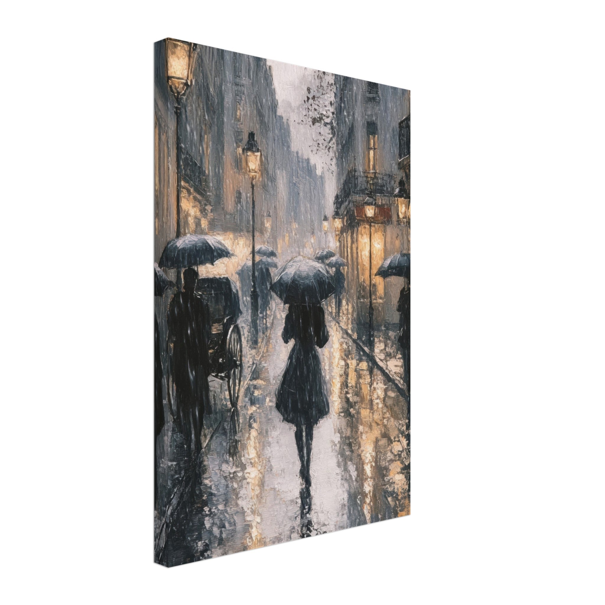 Canvas Portrait - Urban Rain Scene A rainy Parisian street in the 3 - Shop Ai Art WebShop - Digital Art online Store