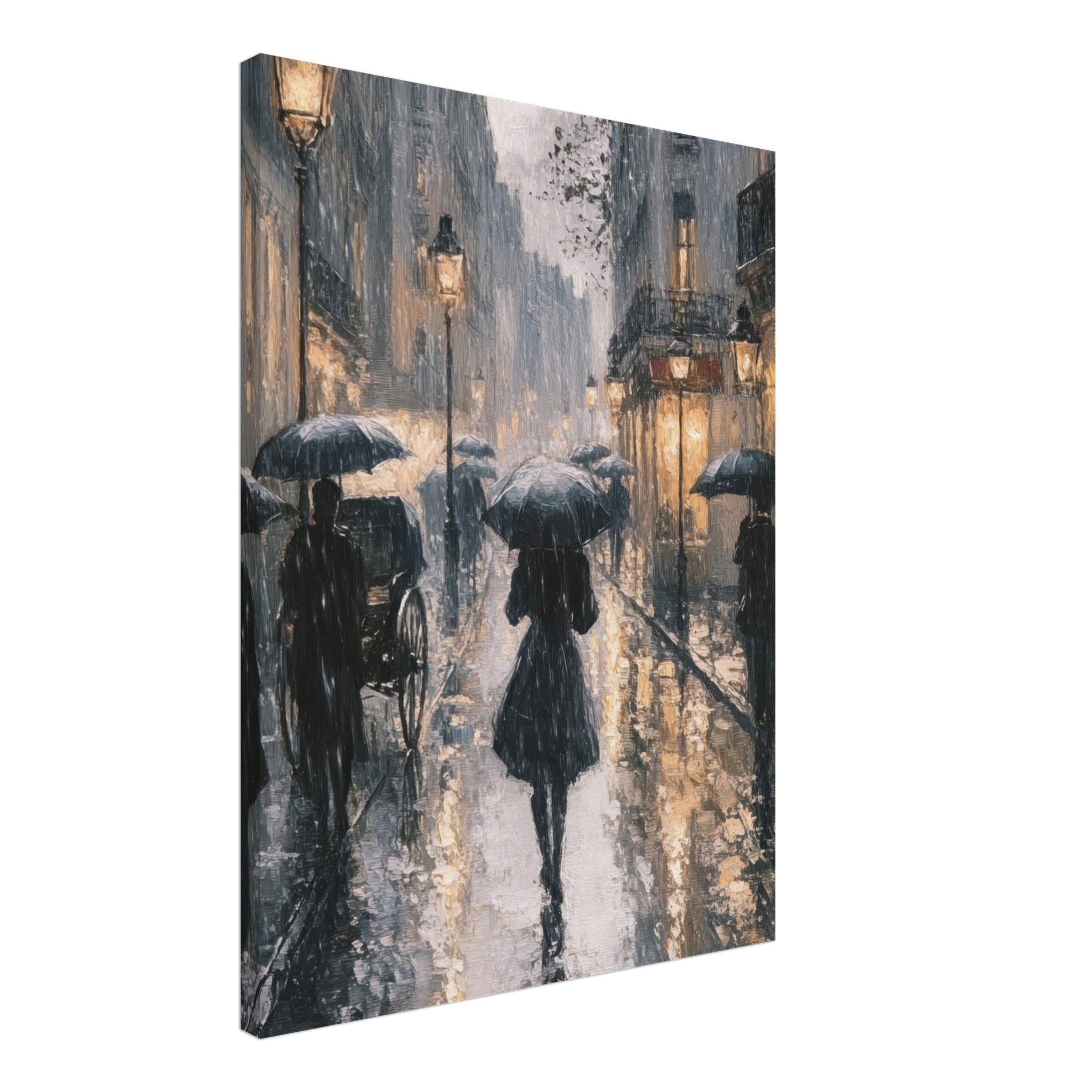 Canvas Portrait - Urban Rain Scene A rainy Parisian street in the 3 - Shop Ai Art WebShop - Digital Art online Store