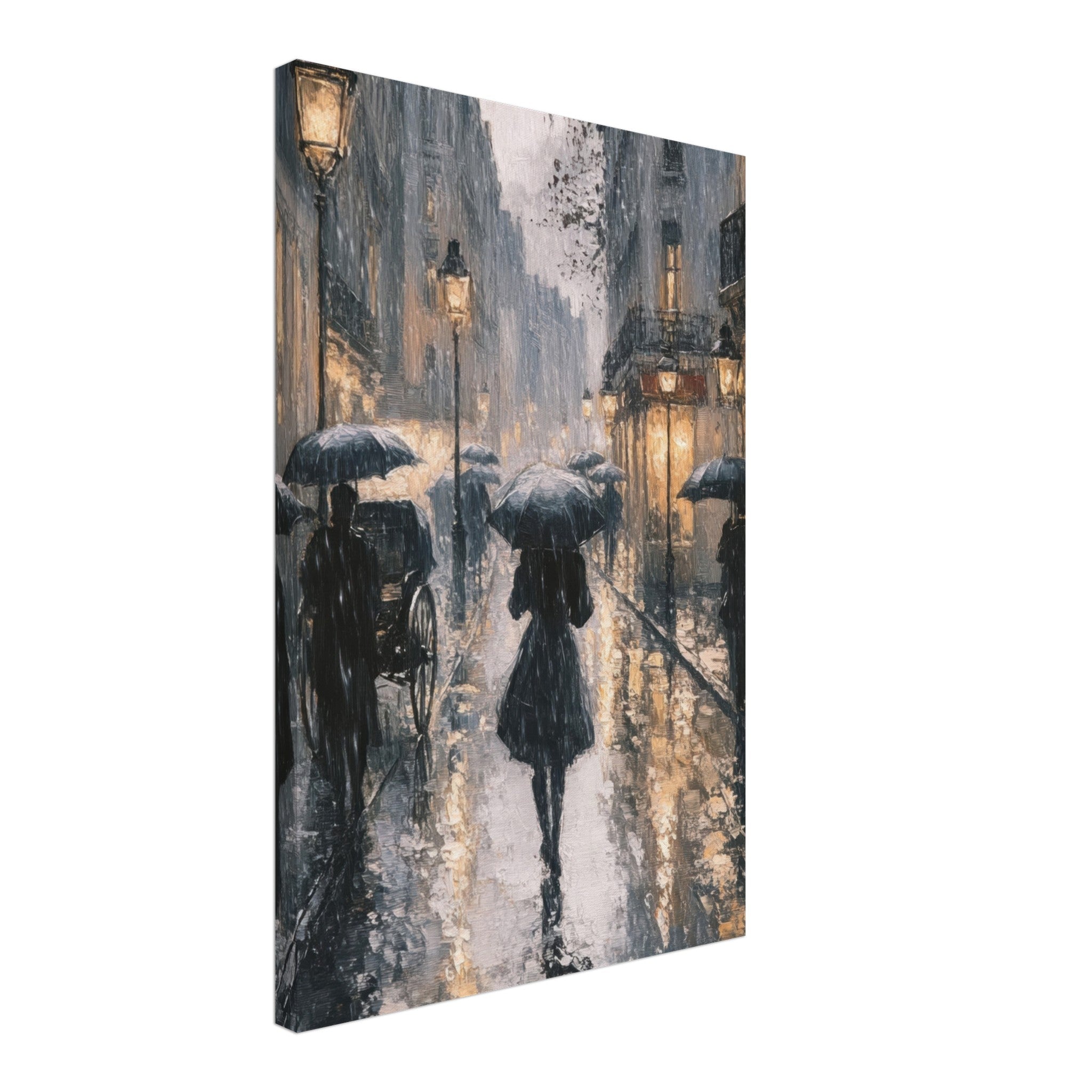 Canvas Portrait - Urban Rain Scene A rainy Parisian street in the 3 - Shop Ai Art WebShop - Digital Art online Store