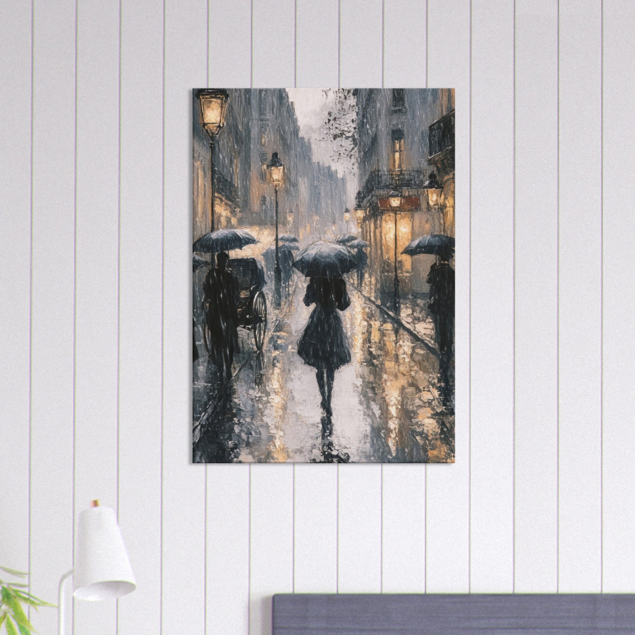 Canvas Portrait - Urban Rain Scene A rainy Parisian street in the 3 - Shop Ai Art WebShop - Digital Art online Store