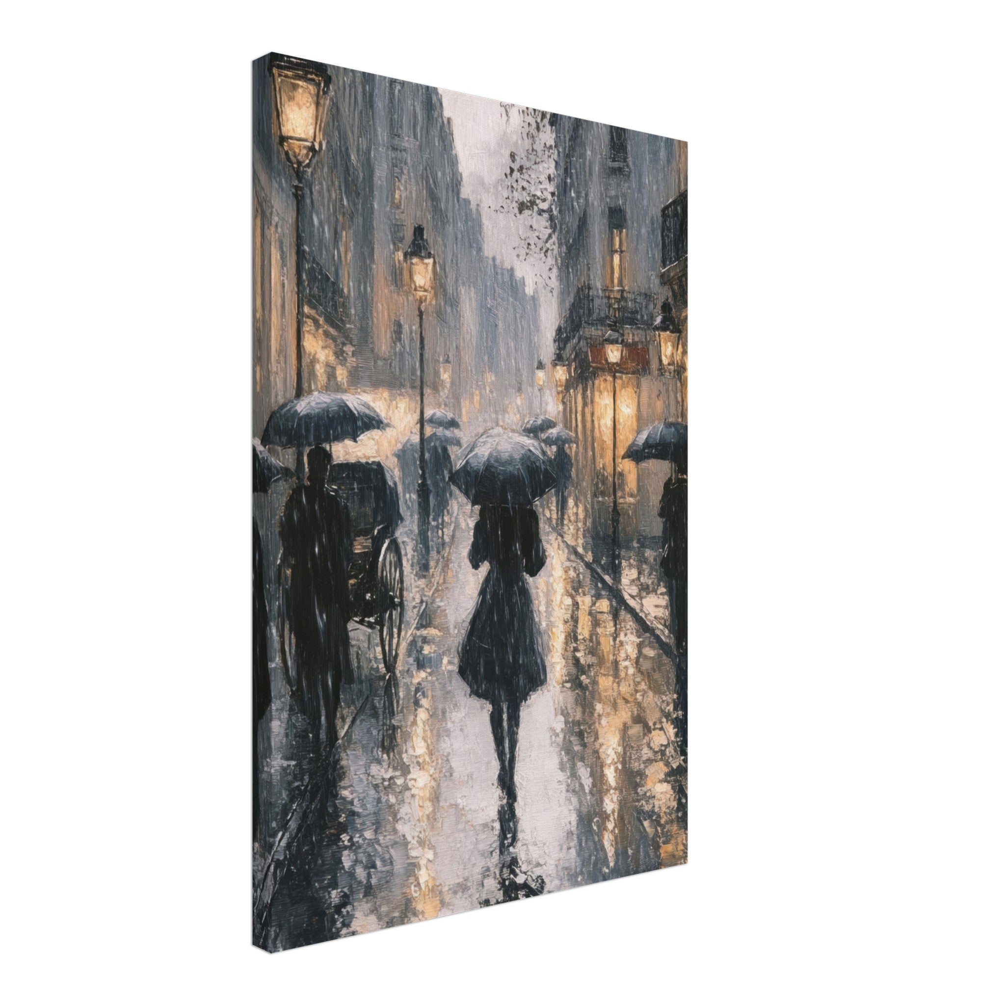 Canvas Portrait - Urban Rain Scene A rainy Parisian street in the 3 - Shop Ai Art WebShop - Digital Art online Store