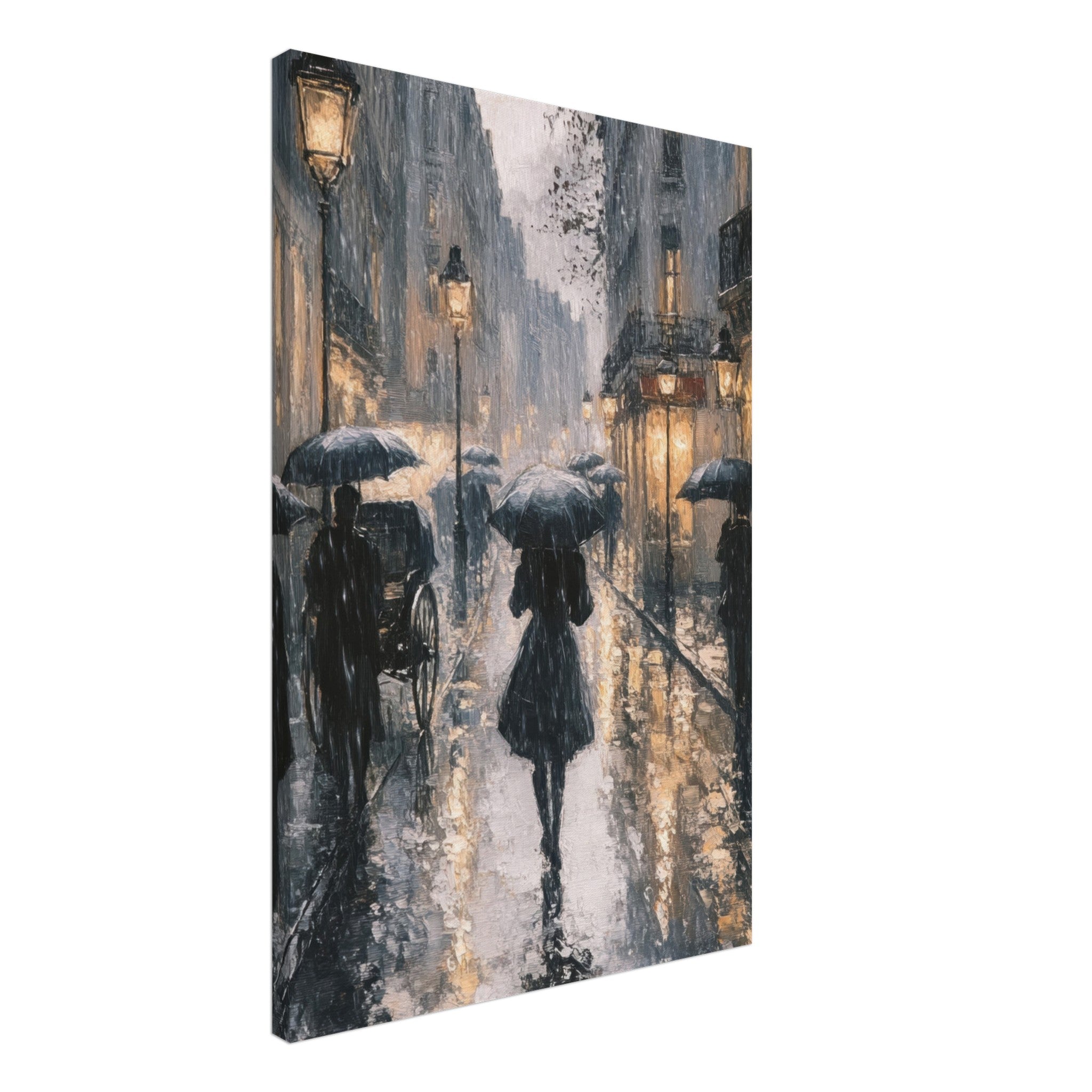 Canvas Portrait - Urban Rain Scene A rainy Parisian street in the 3 - Shop Ai Art WebShop - Digital Art online Store