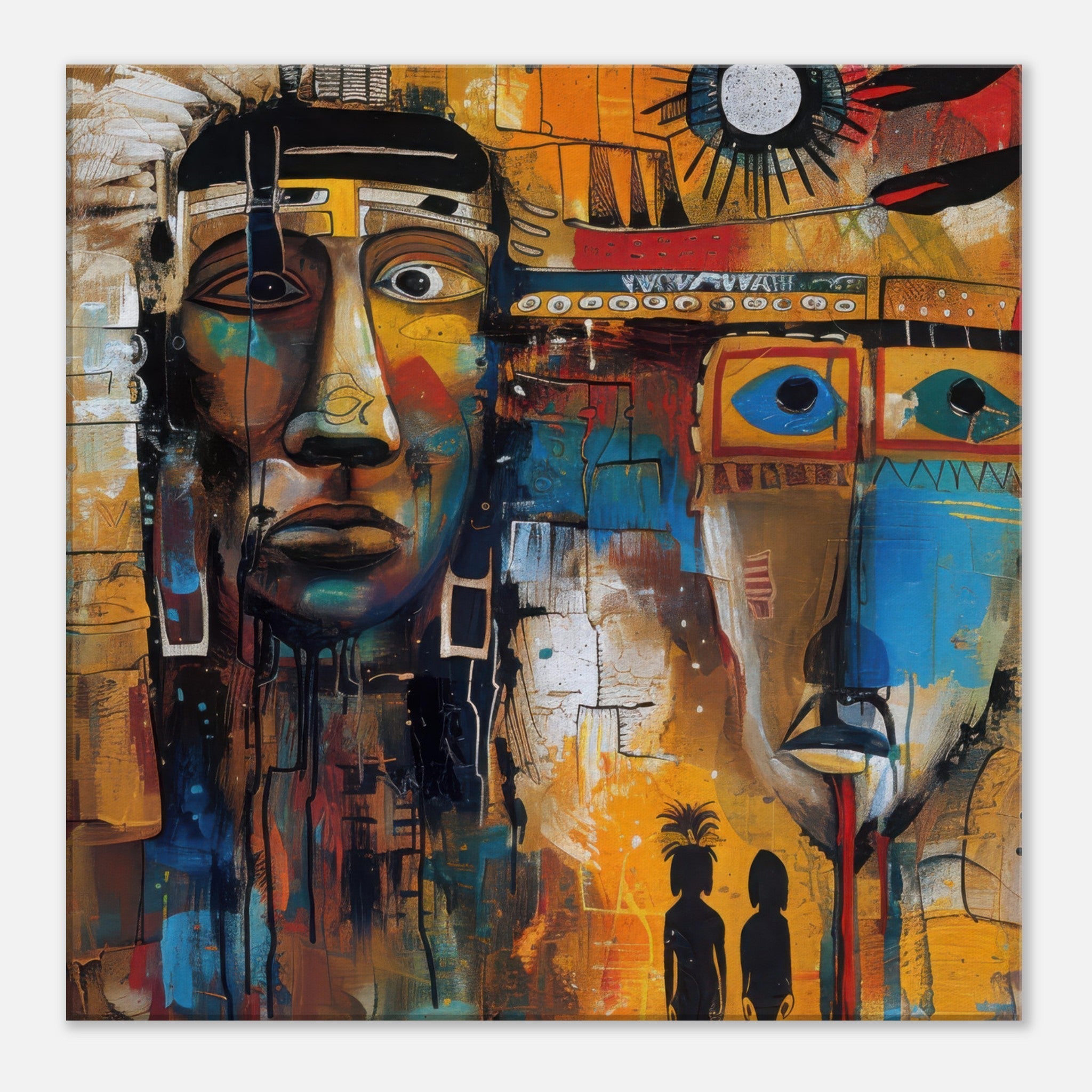 Canvas Square - Expressionism art style Native Americans ancestors 4 - Shop Ai Art WebShop - Digital Art online Store