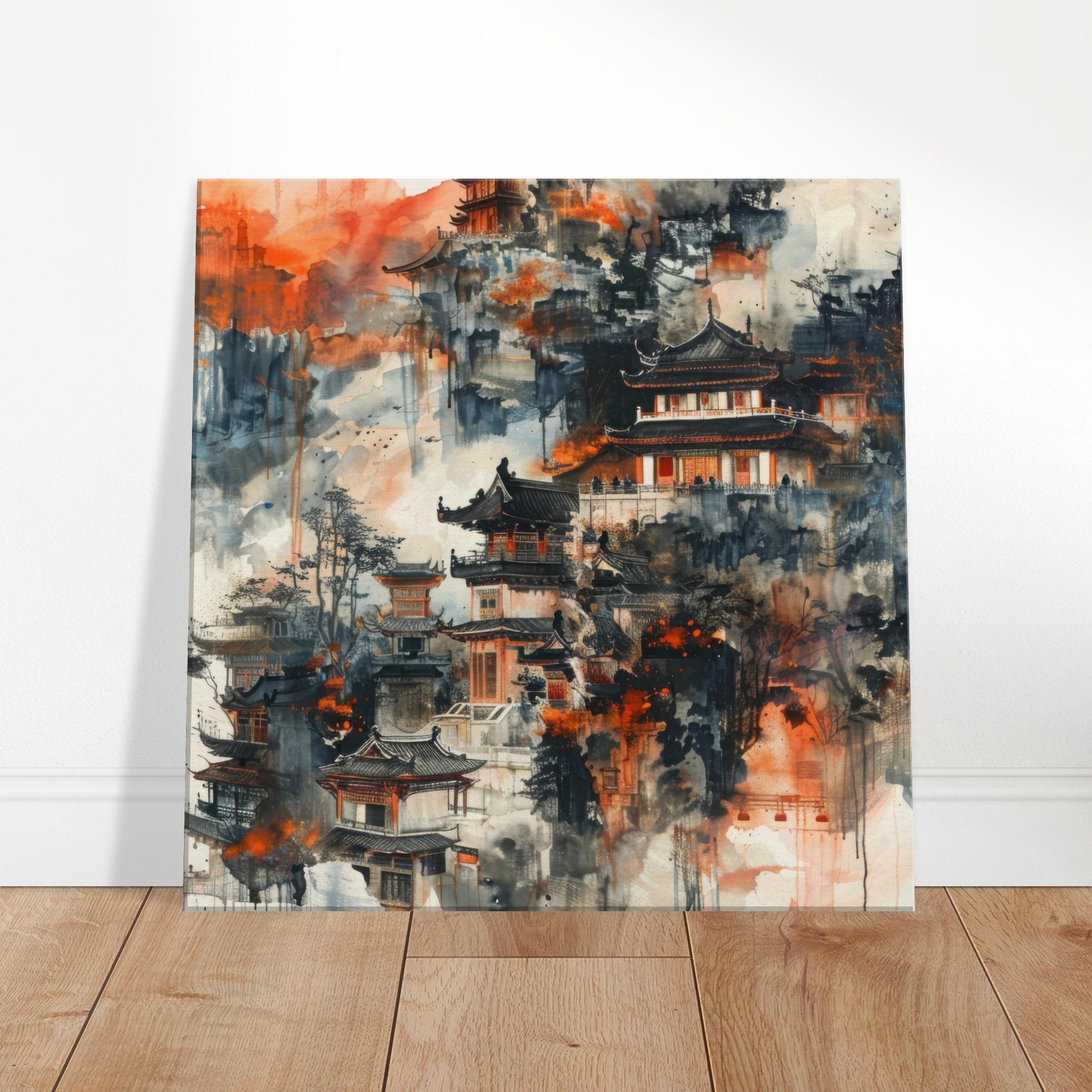 Canvas Square - Old culture of China in abstract style 3 - Shop Ai Art WebShop - Digital Art online Store