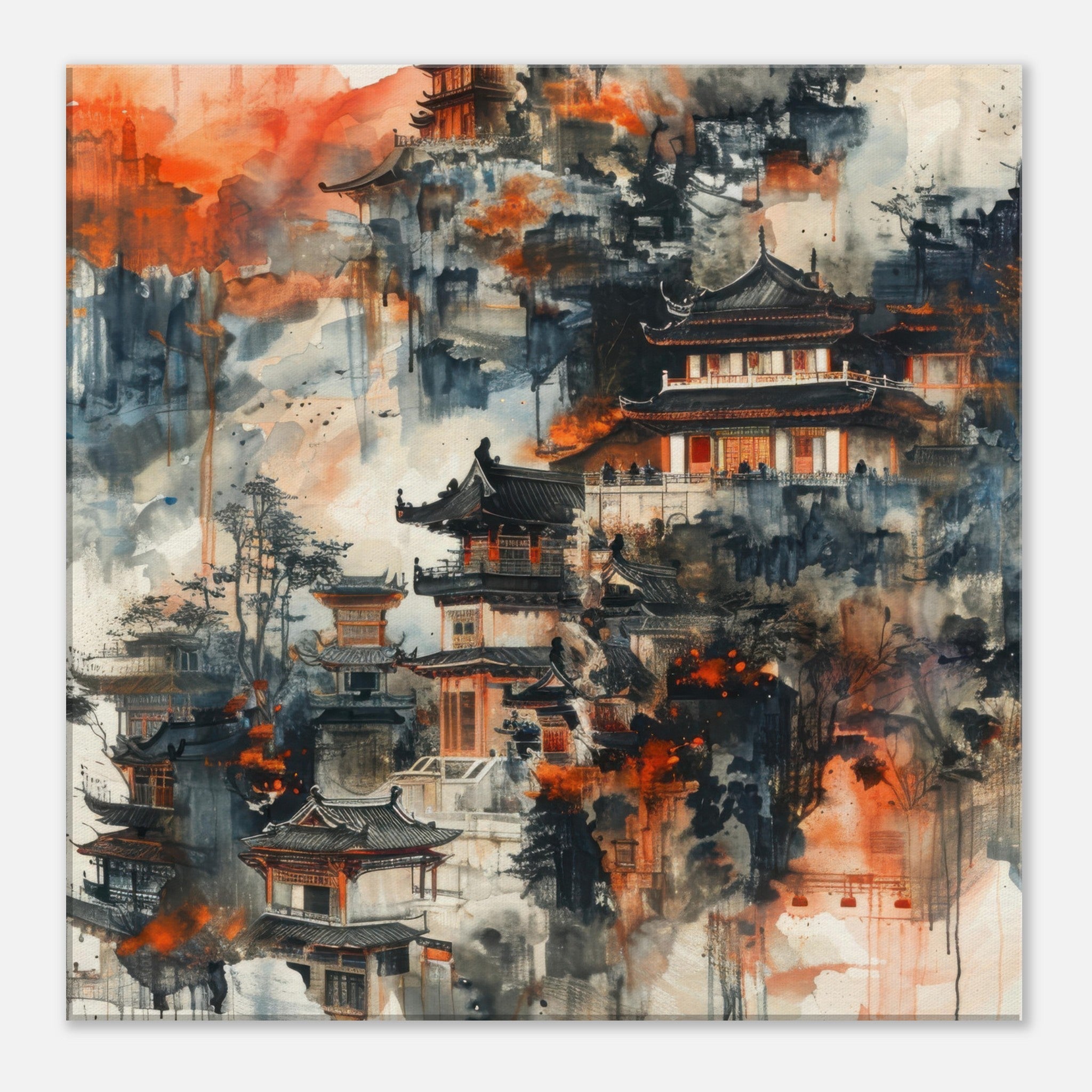 Canvas Square - Old culture of China in abstract style 3 - Shop Ai Art WebShop - Digital Art online Store