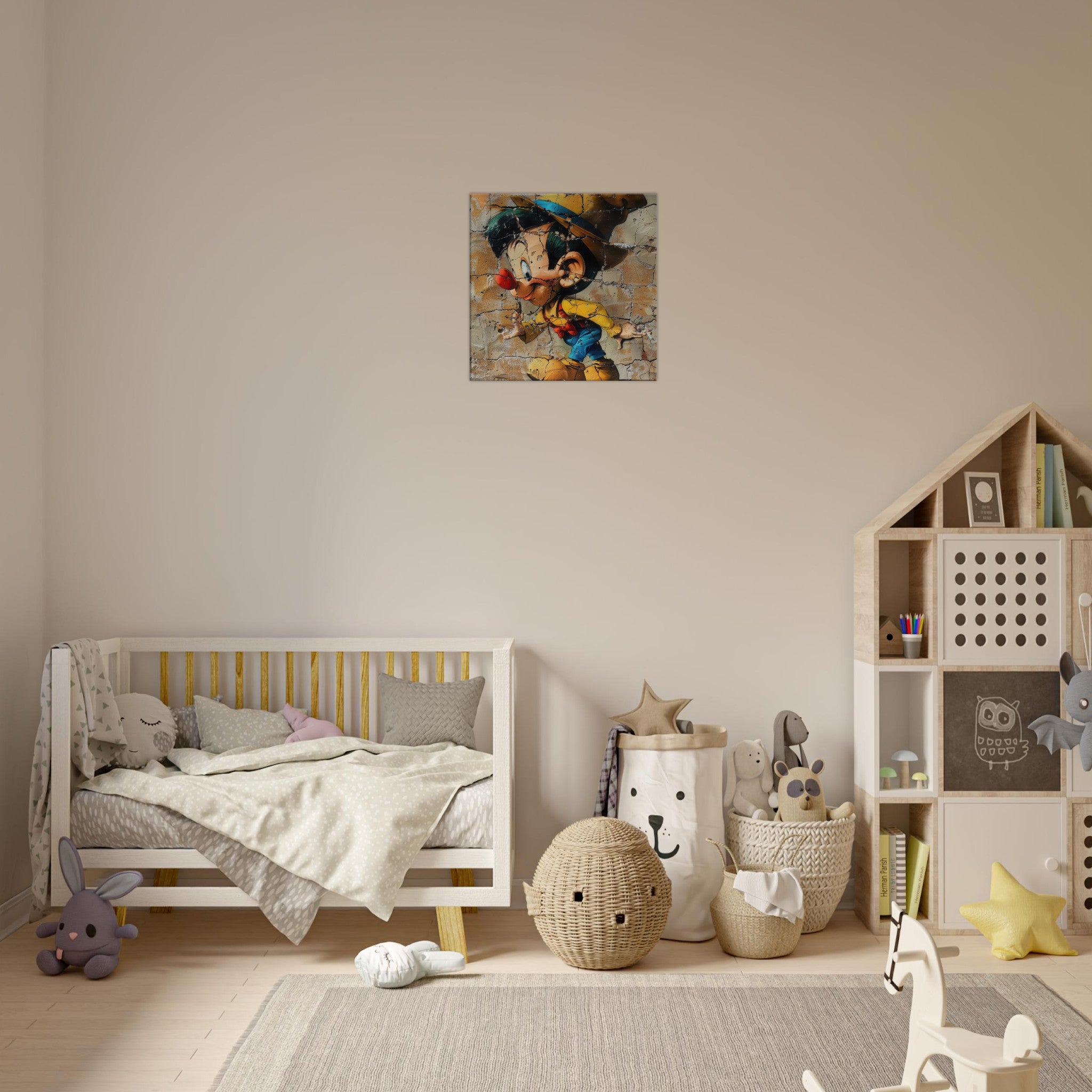 Canvas Square - street art style pinochio being naughty 19 - Shop Ai Art WebShop - Digital Art online Store