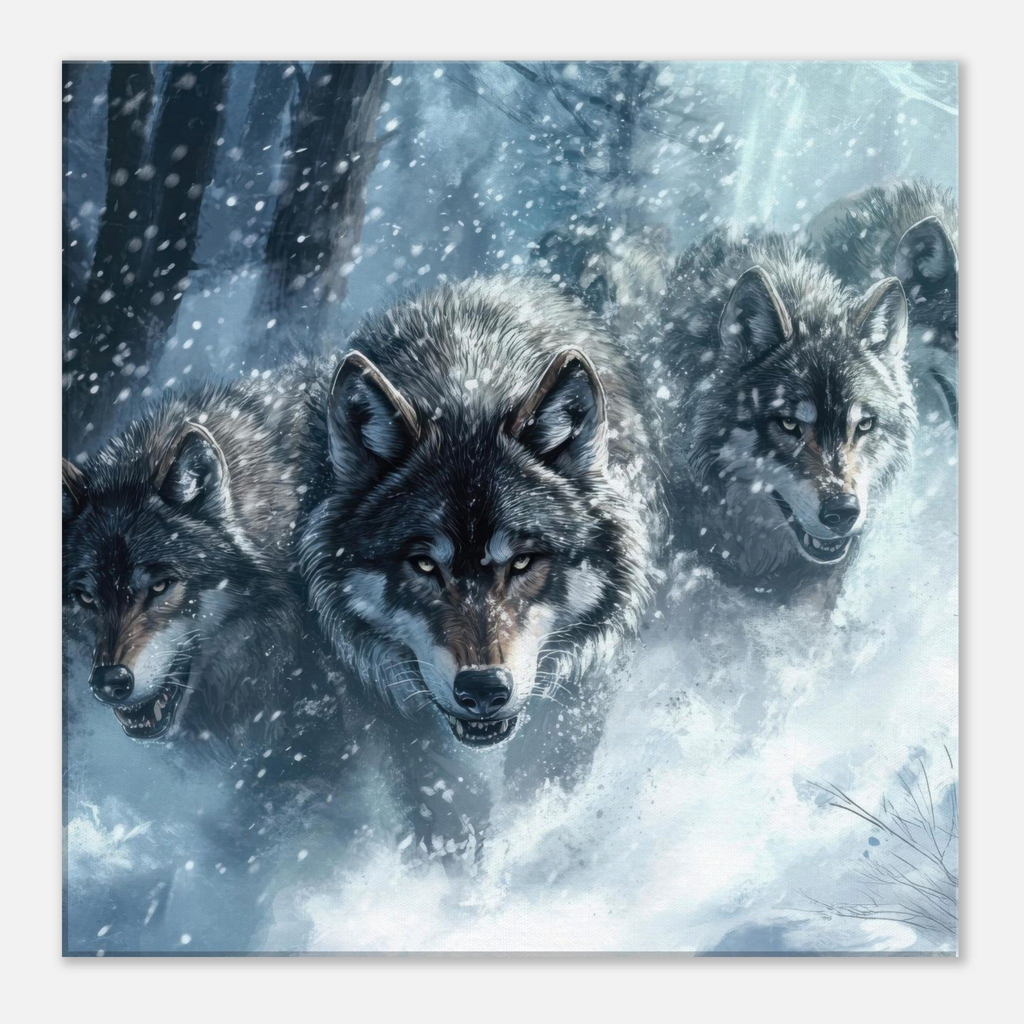 Canvas Square - Wolf Pack in the Snowy Wilderness - Shop Ai Art WebShop - Digital Art online Store