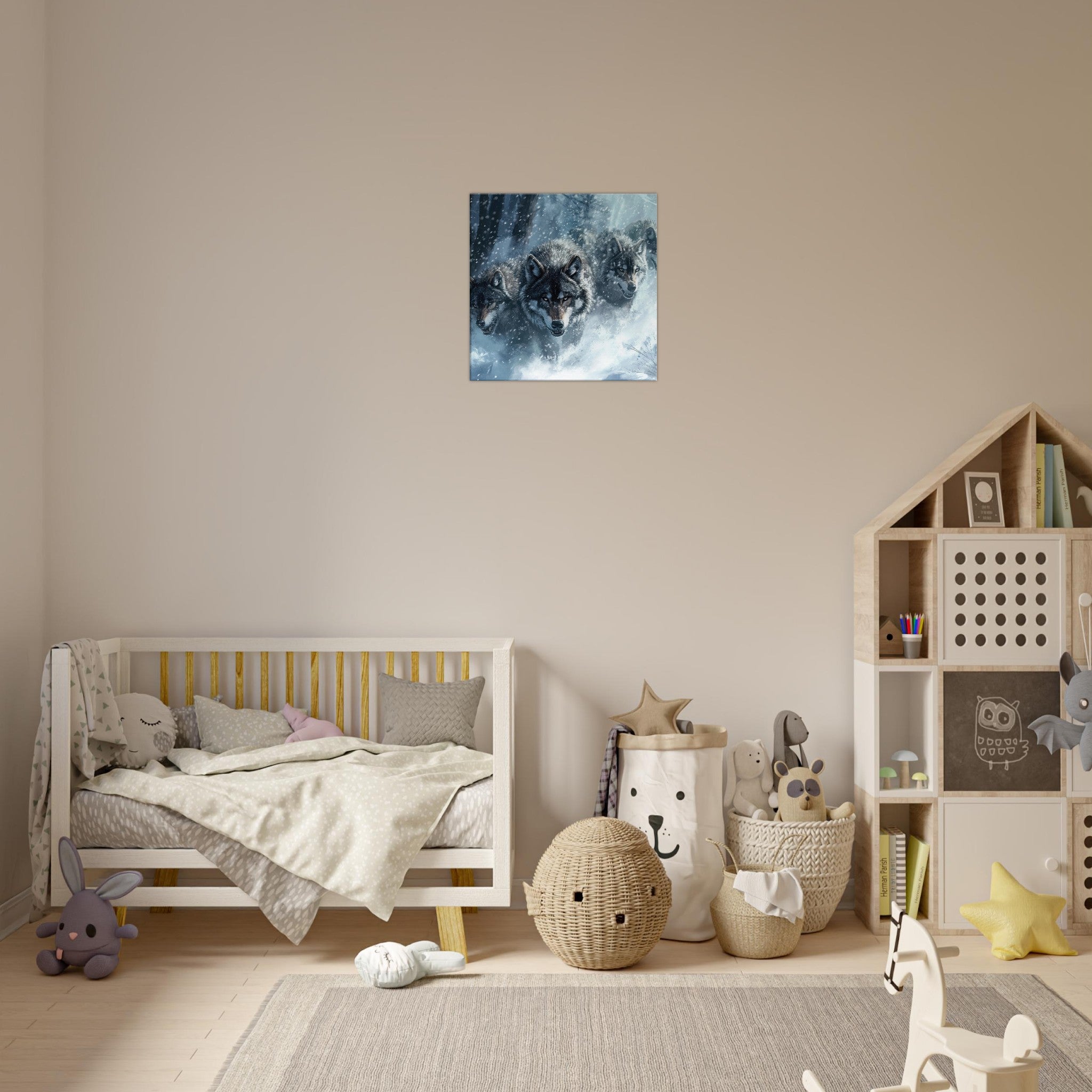 Canvas Square - Wolf Pack in the Snowy Wilderness - Shop Ai Art WebShop - Digital Art online Store