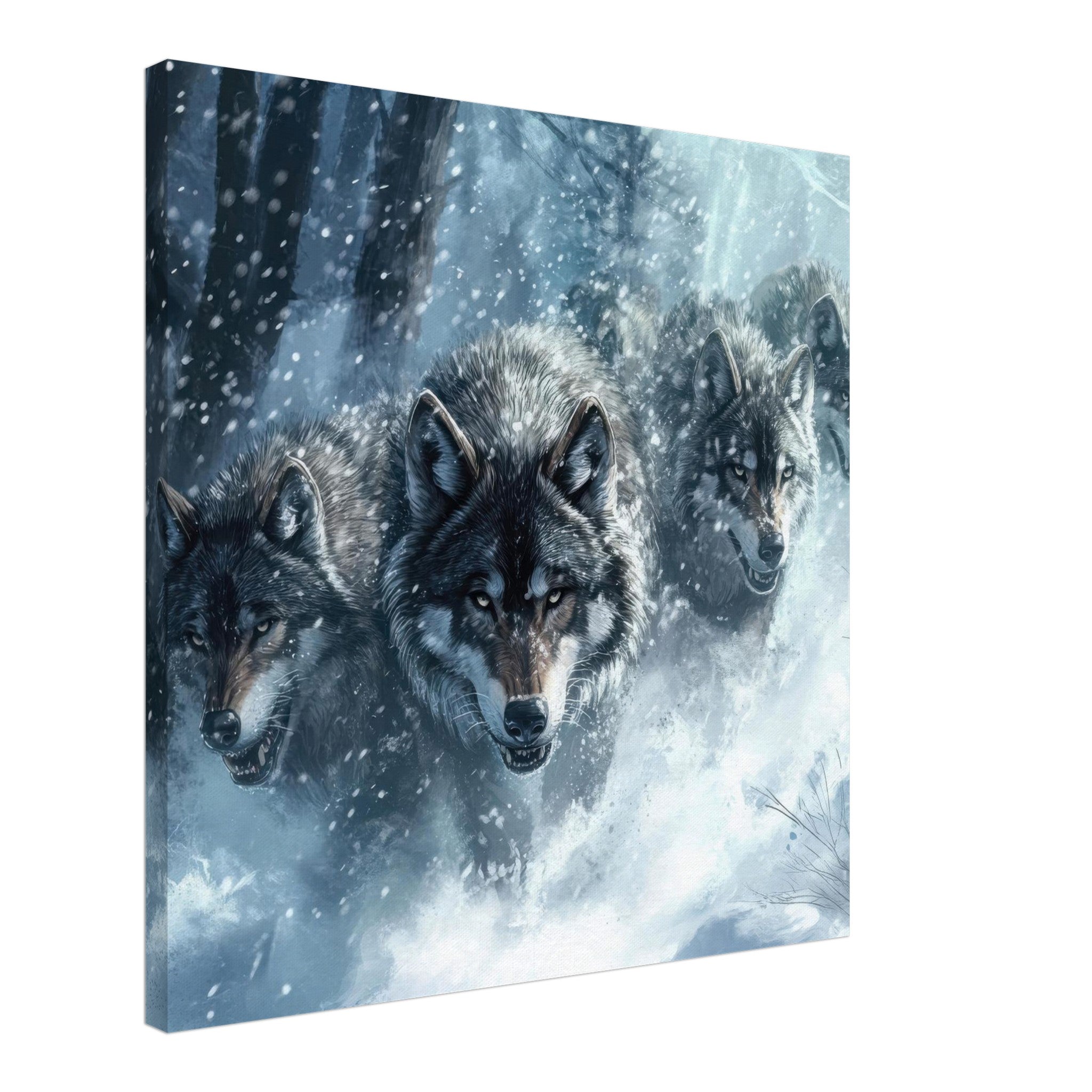 Canvas Square - Wolf Pack in the Snowy Wilderness - Shop Ai Art WebShop - Digital Art online Store