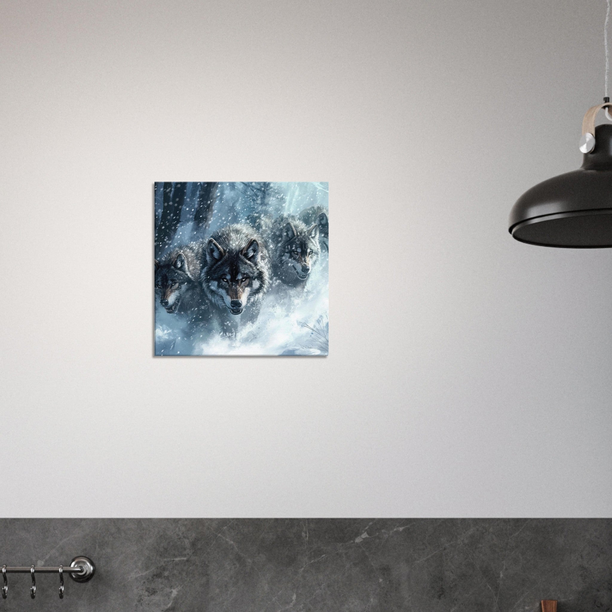 Canvas Square - Wolf Pack in the Snowy Wilderness - Shop Ai Art WebShop - Digital Art online Store