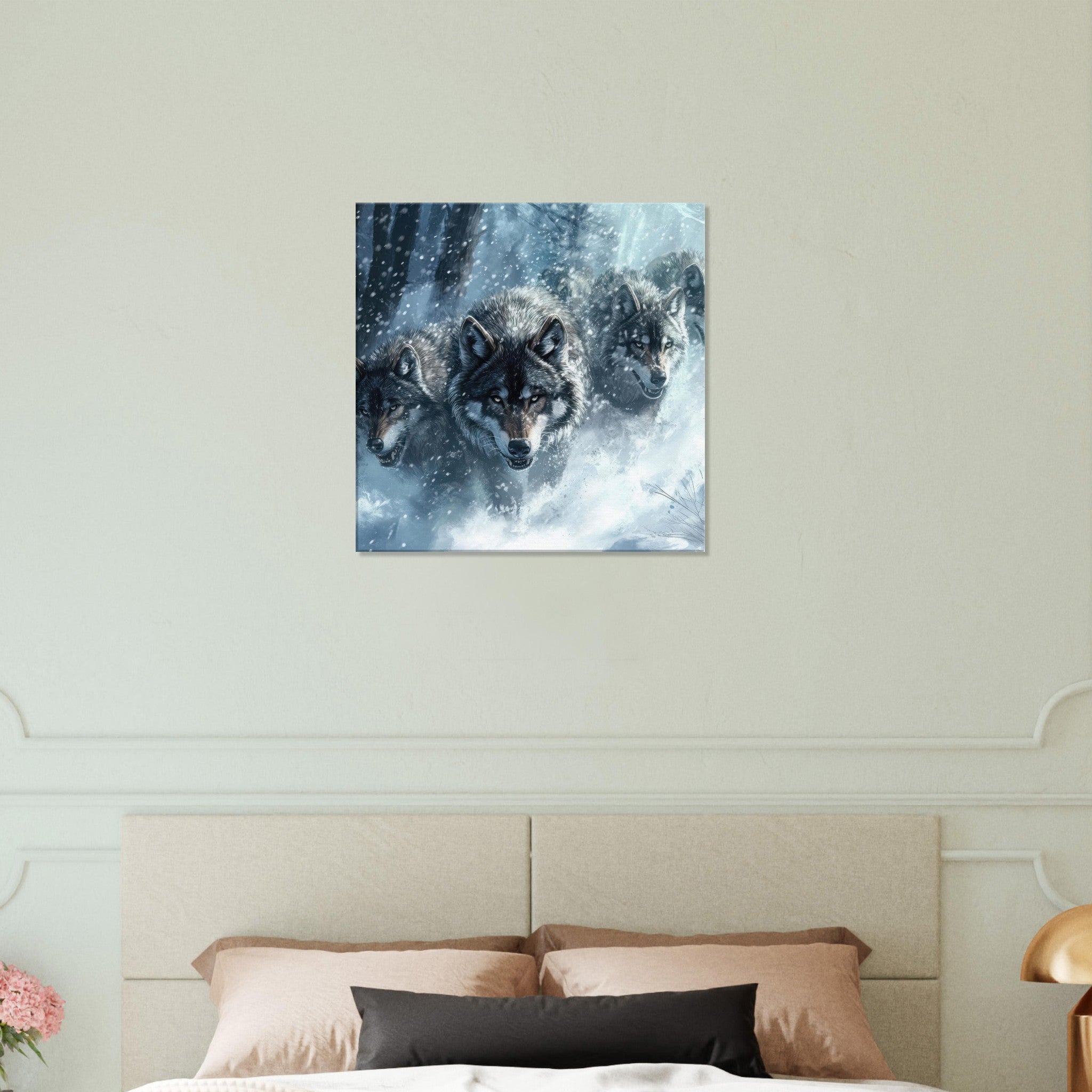 Canvas Square - Wolf Pack in the Snowy Wilderness - Shop Ai Art WebShop - Digital Art online Store