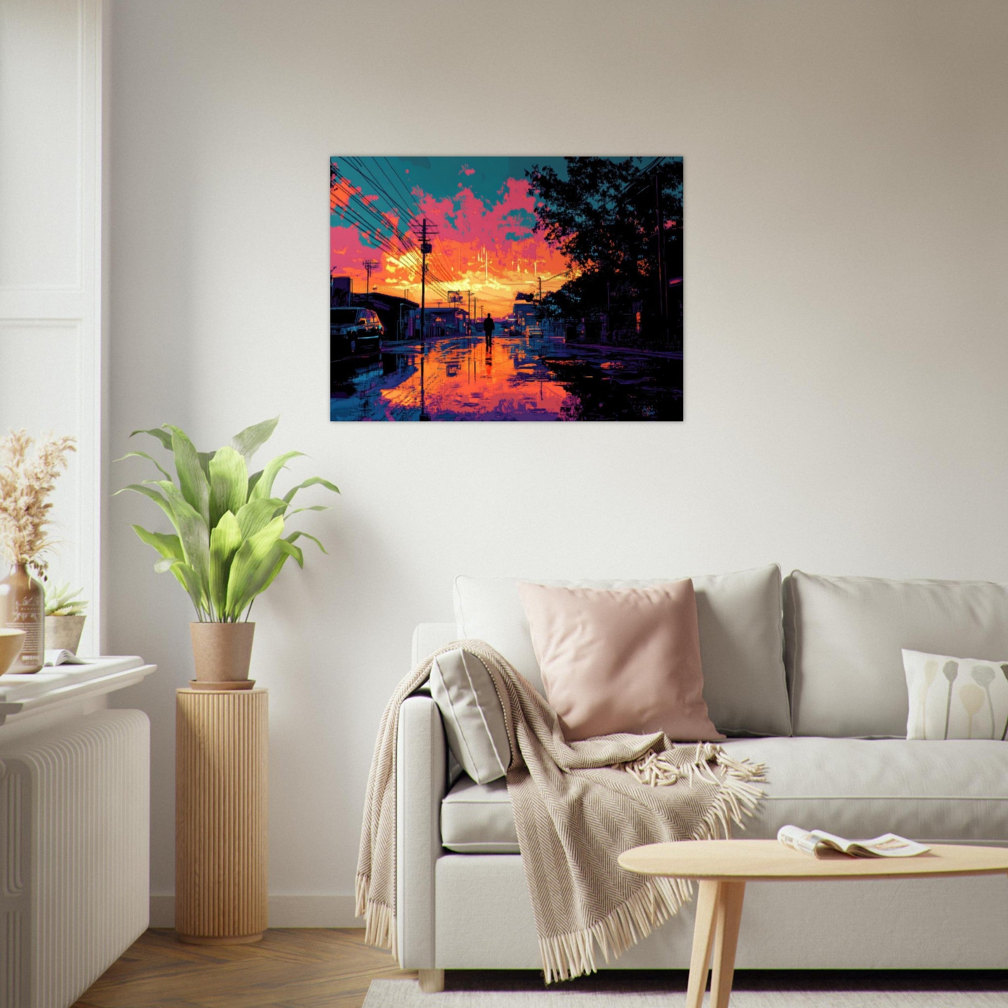 Fine Art Poster Landscape - A city where neon lights create impossible rifle 3 - Shop Ai Art WebShop - Digital Art online Store
