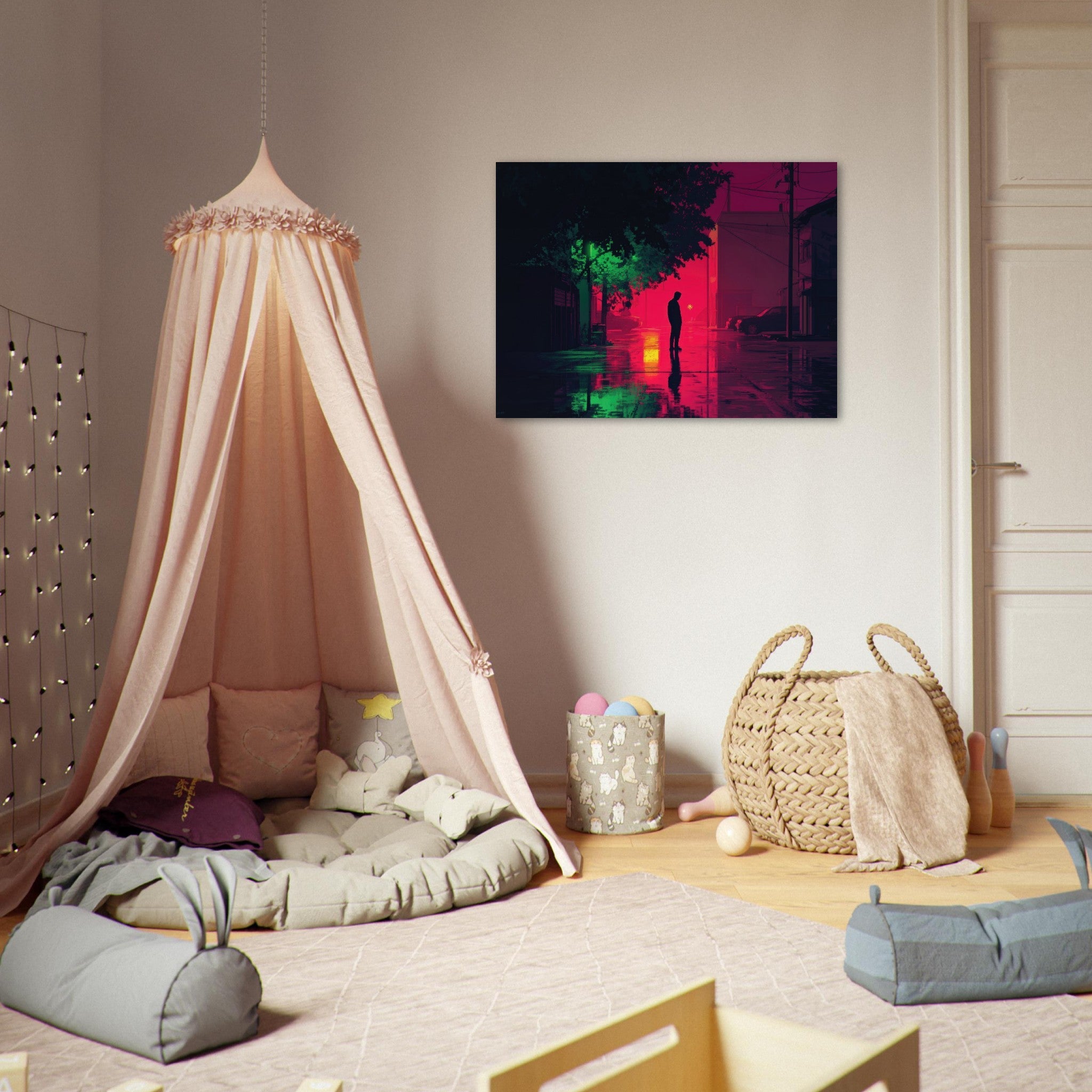 Fine Art Poster Landscape - A city where neon lights create impossible rifle 4 - Shop Ai Art WebShop - Digital Art online Store