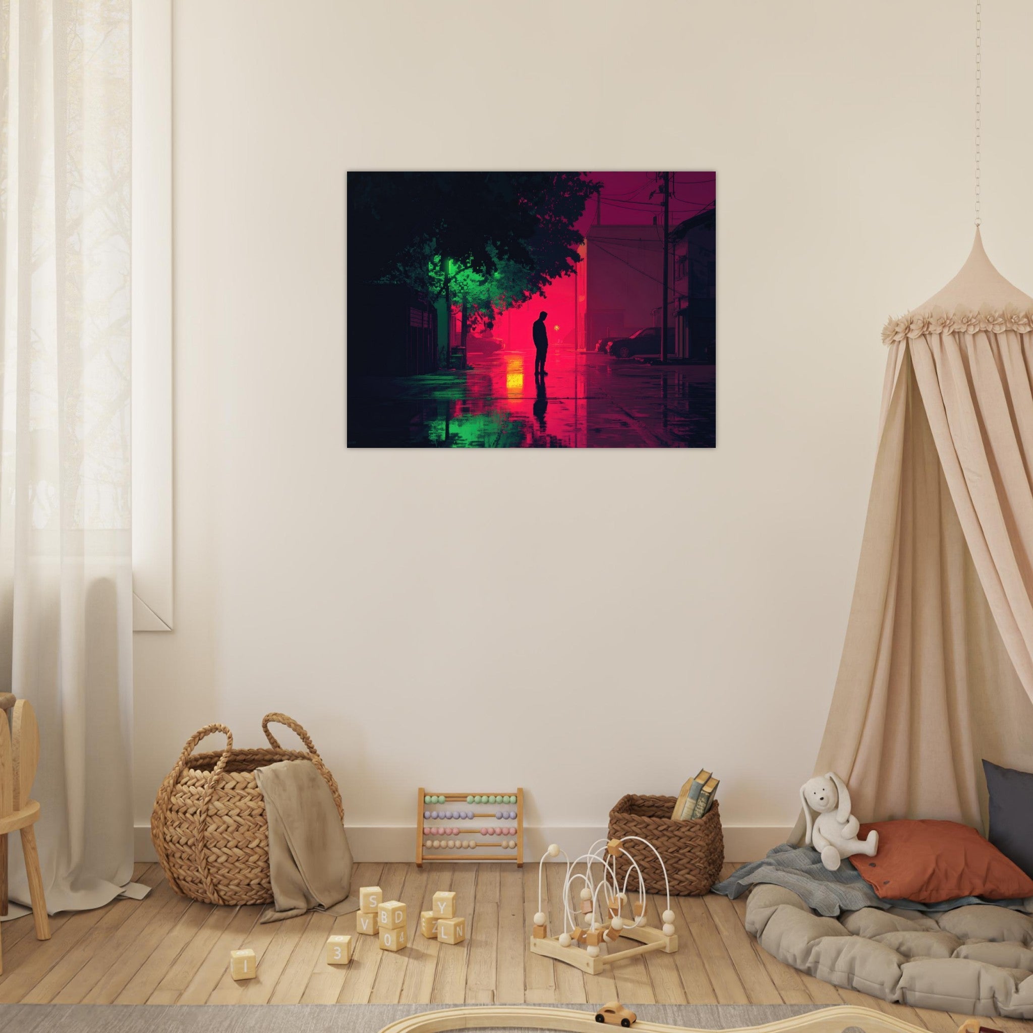 Fine Art Poster Landscape - A city where neon lights create impossible rifle 4 - Shop Ai Art WebShop - Digital Art online Store
