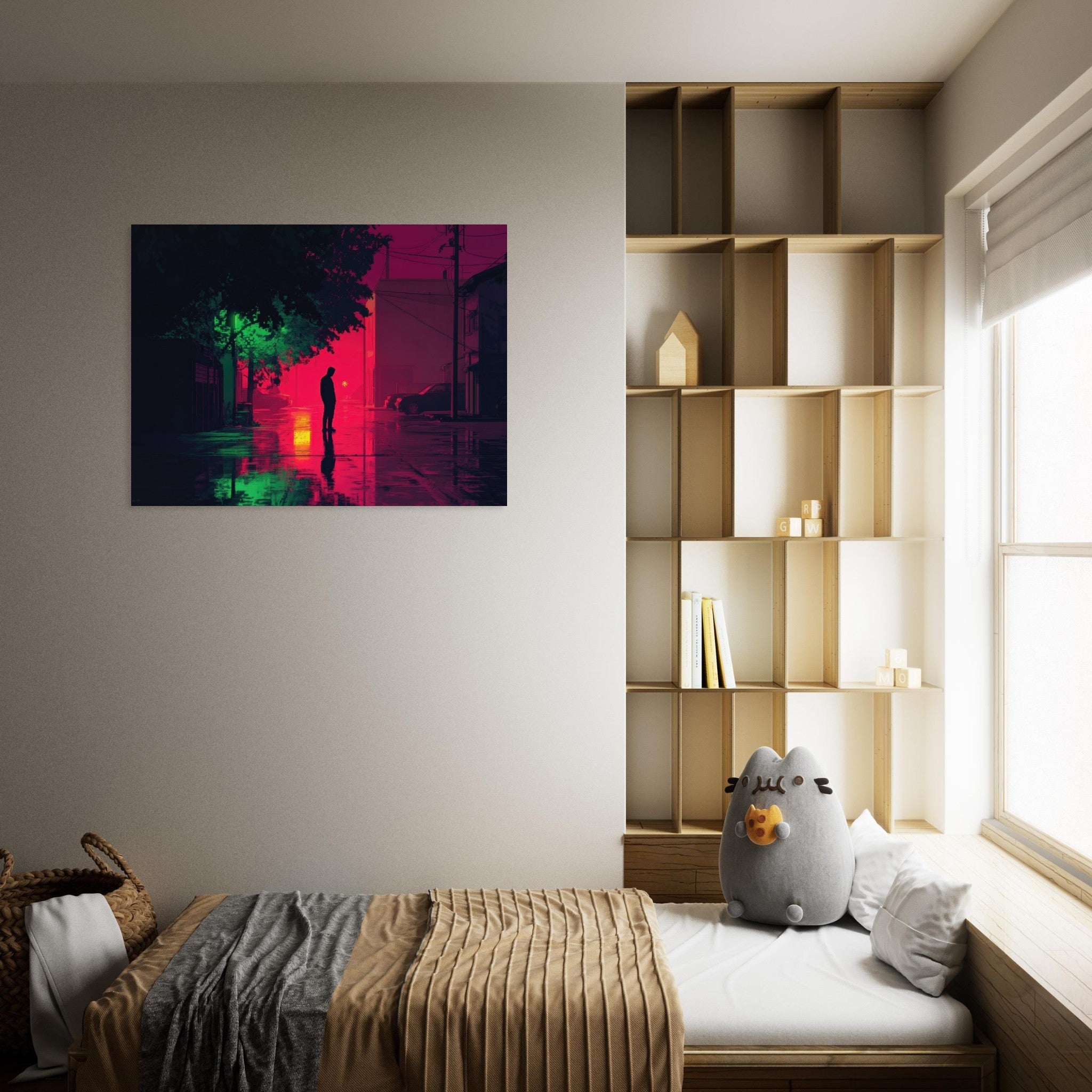 Fine Art Poster Landscape - A city where neon lights create impossible rifle 4 - Shop Ai Art WebShop - Digital Art online Store