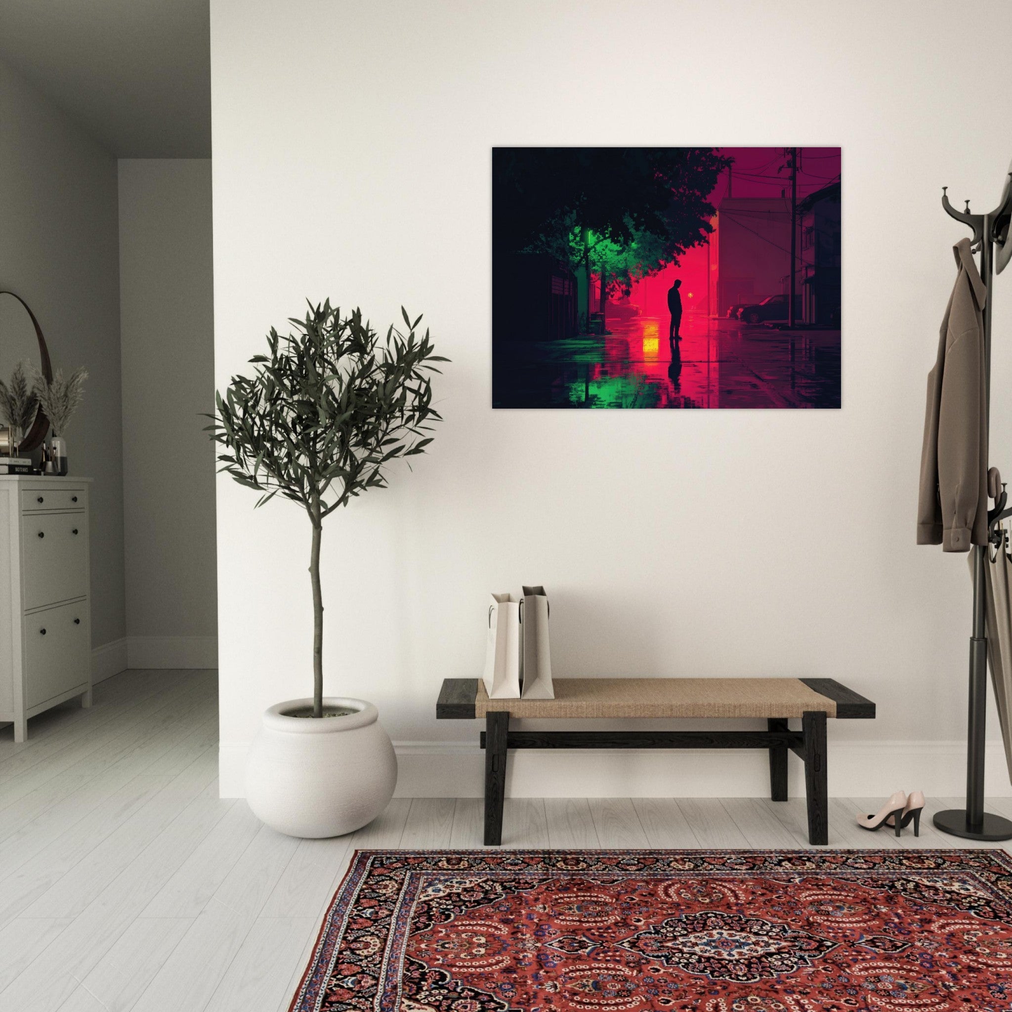 Fine Art Poster Landscape - A city where neon lights create impossible rifle 4 - Shop Ai Art WebShop - Digital Art online Store