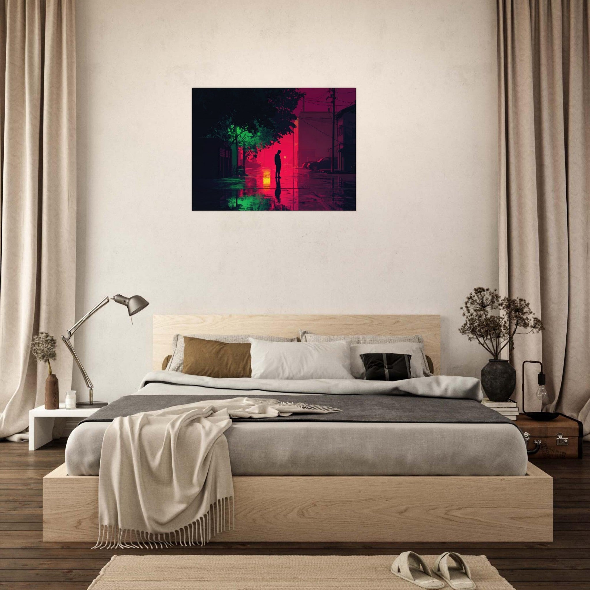 Fine Art Poster Landscape - A city where neon lights create impossible rifle 4 - Shop Ai Art WebShop - Digital Art online Store