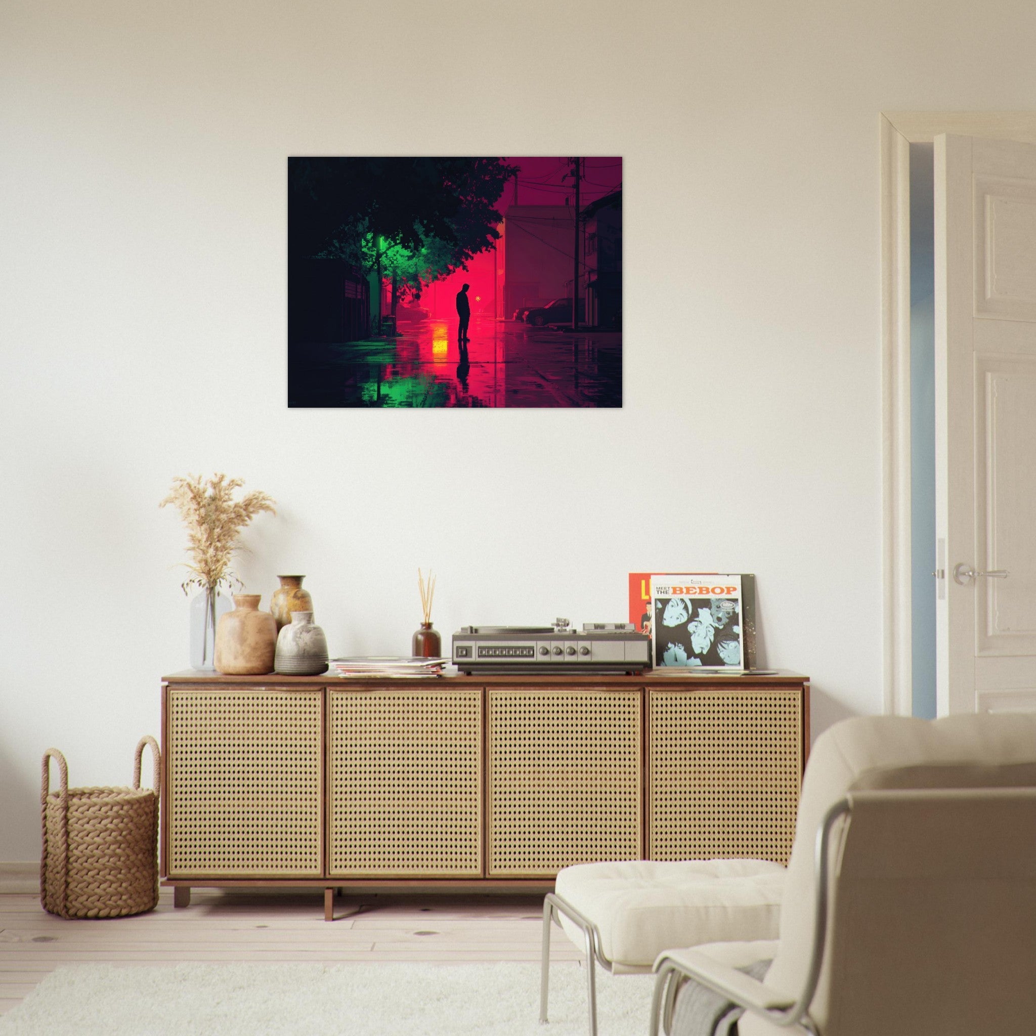 Fine Art Poster Landscape - A city where neon lights create impossible rifle 4 - Shop Ai Art WebShop - Digital Art online Store