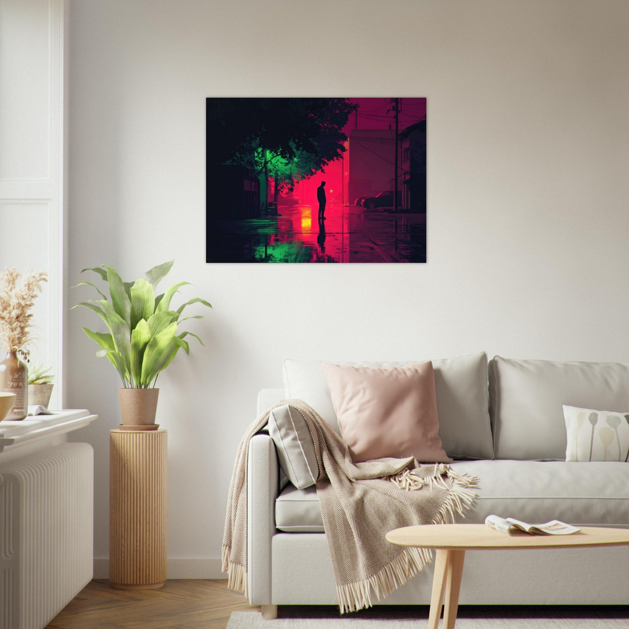 Fine Art Poster Landscape - A city where neon lights create impossible rifle 4 - Shop Ai Art WebShop - Digital Art online Store