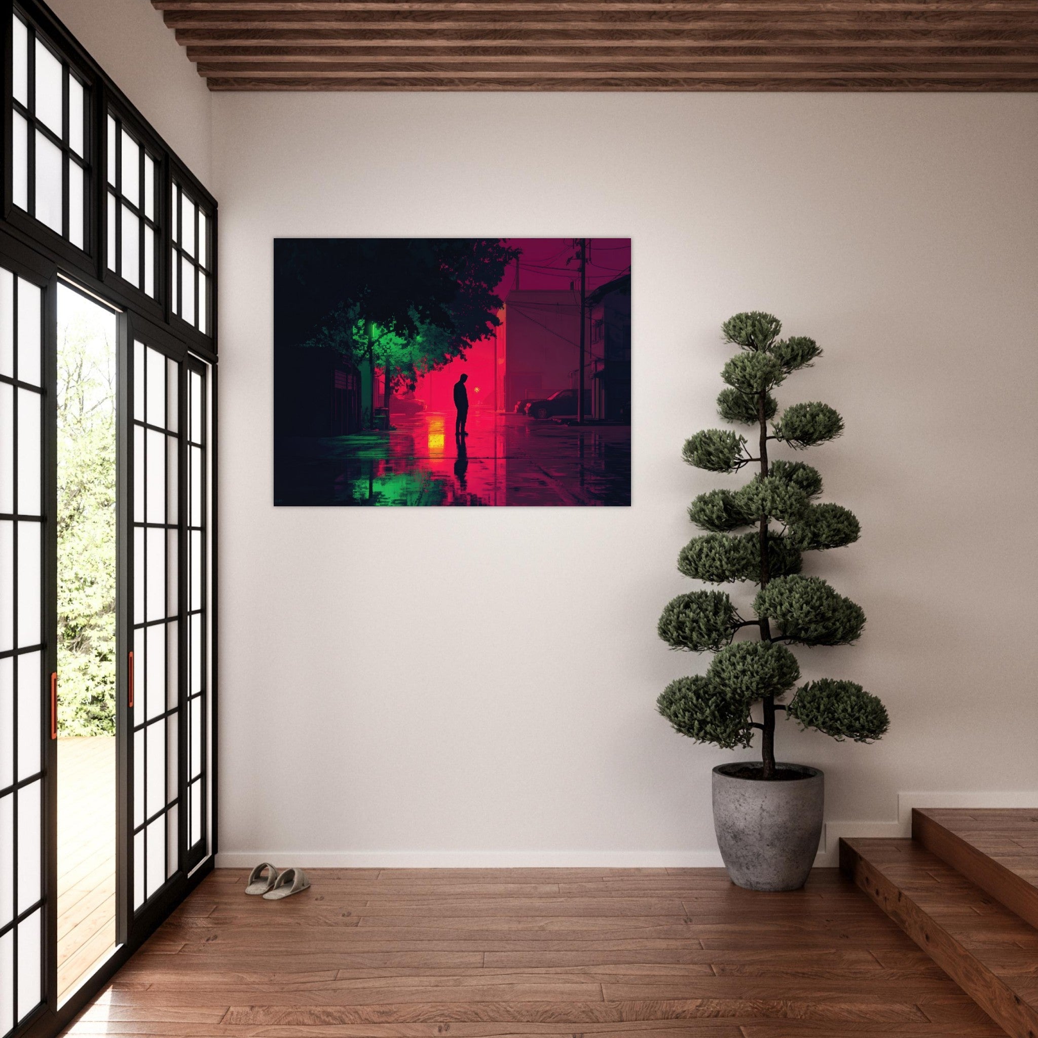 Fine Art Poster Landscape - A city where neon lights create impossible rifle 4 - Shop Ai Art WebShop - Digital Art online Store