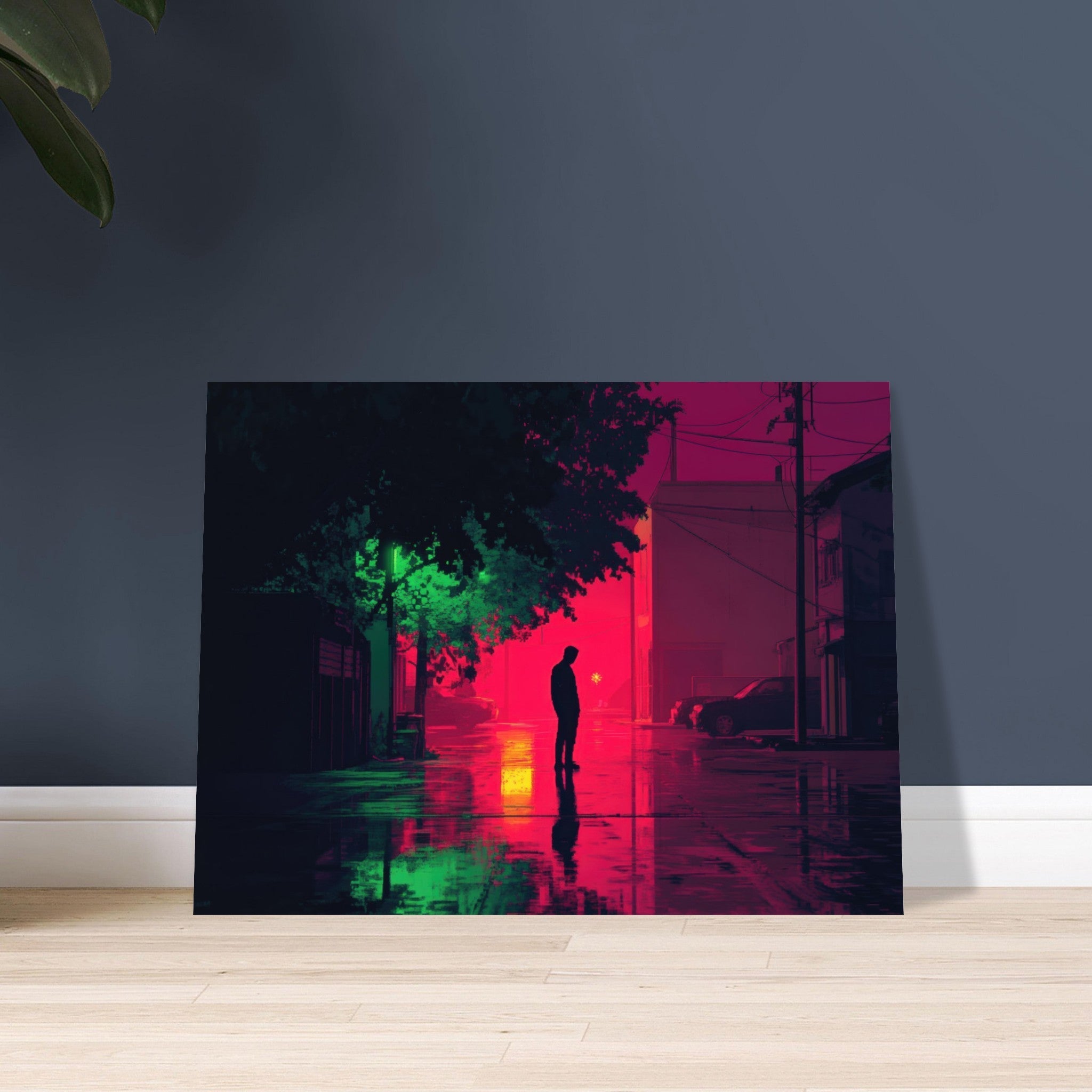 Fine Art Poster Landscape - A city where neon lights create impossible rifle 4 - Shop Ai Art WebShop - Digital Art online Store